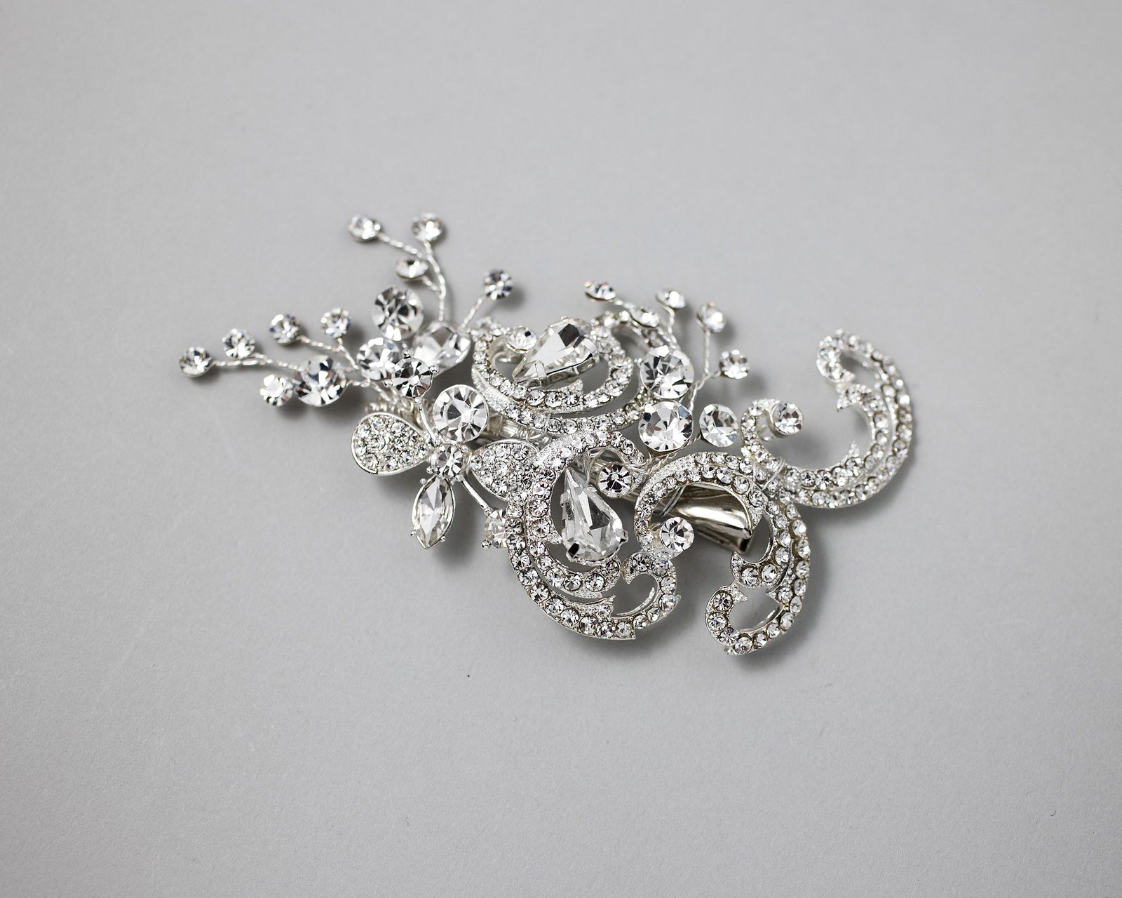 Silver Scrolls and Flower Bridal Hair Clip