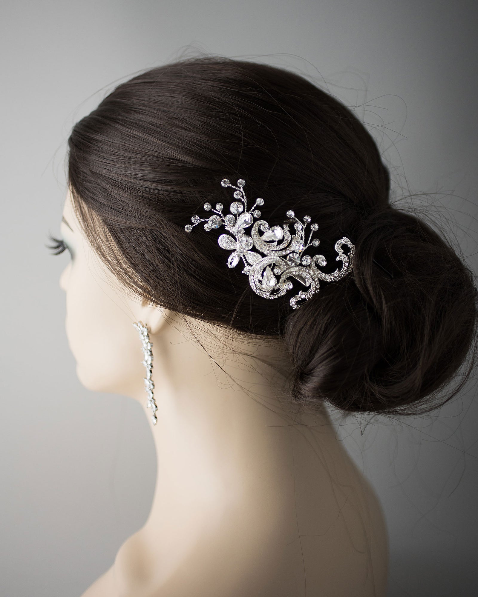 Silver Scrolls and Flower Bridal Hair Clip