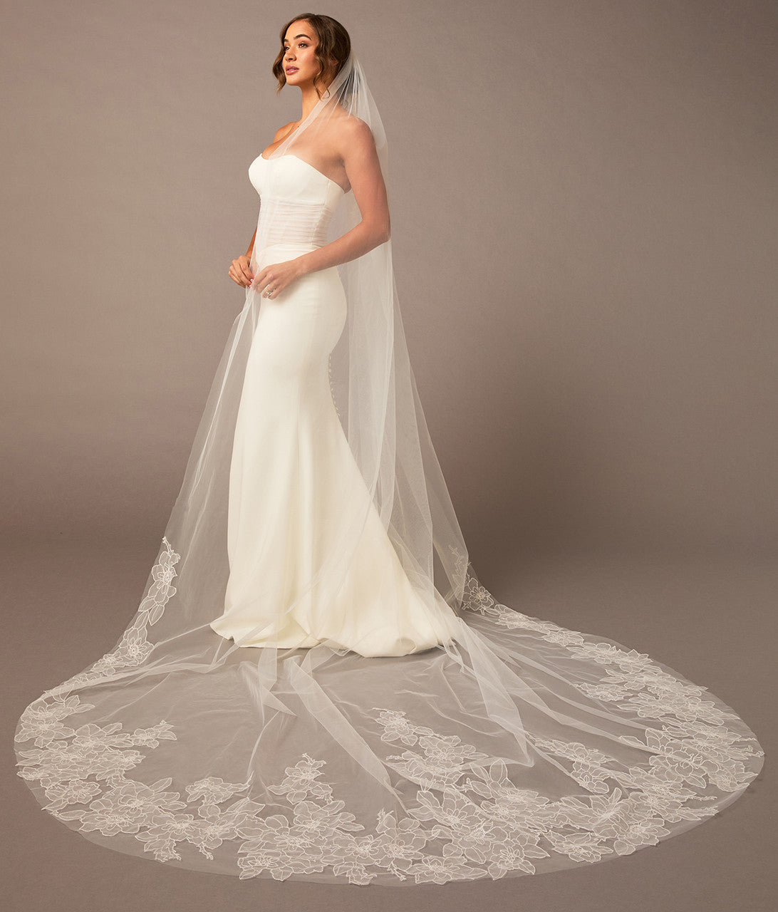 Royal Cathedral Bridal Veil Floral Embroidered Lace