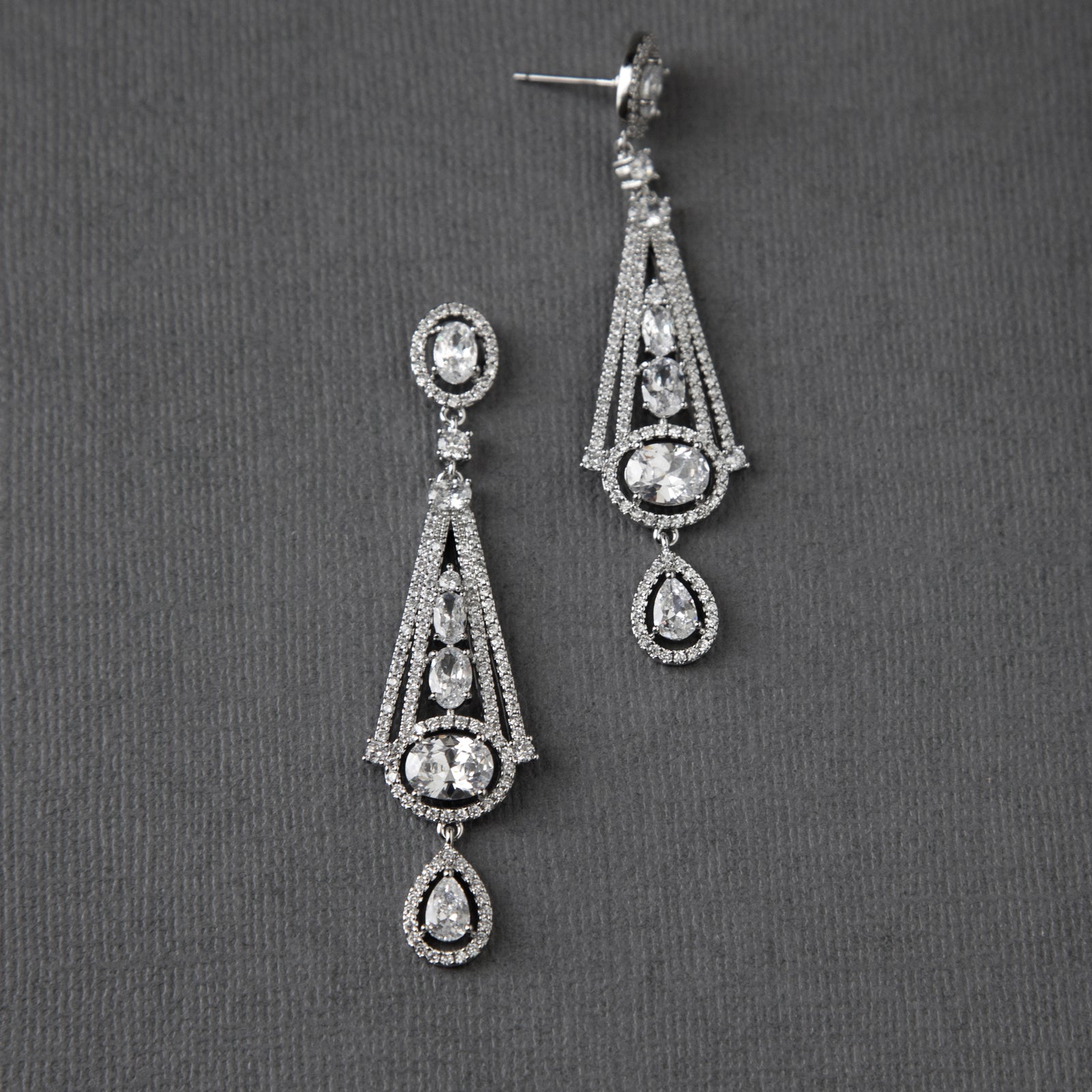 Art Deco Inspired Oval Drop CZ Earrings - Cassandra Lynne
