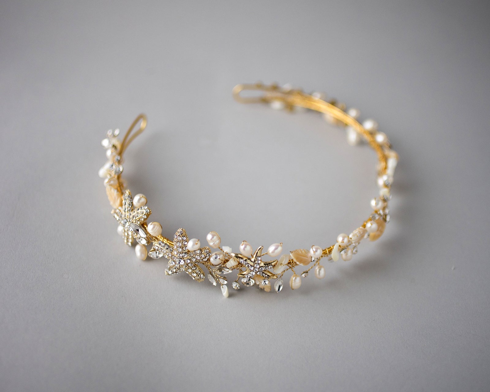 Beach Wedding Headband with Starfish and Shells Gold