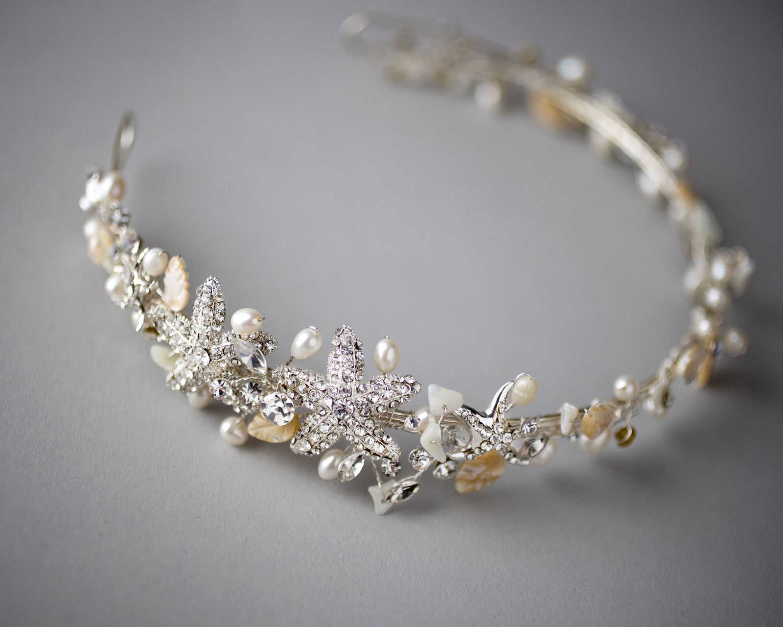Beach Wedding Headband with Starfish and Shells Silver