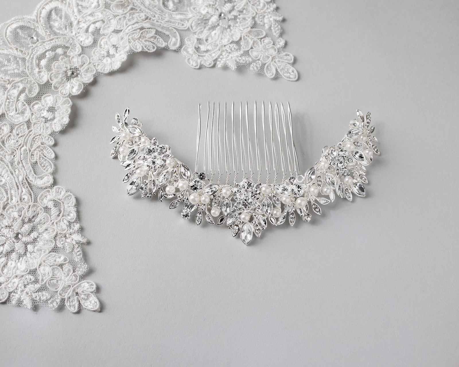 Pearl and Crystal Arched Wedding Comb- Cassandra Lynne