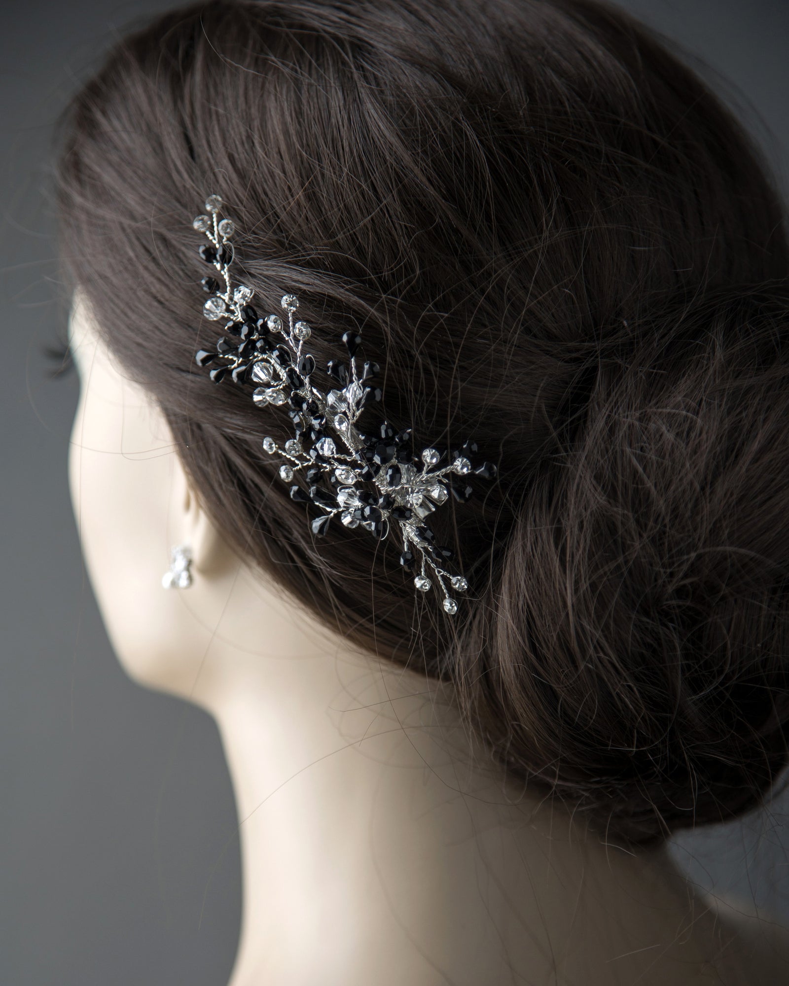 Silver and Black Crystal Wedding Hair Clip - Cassandra Lynne