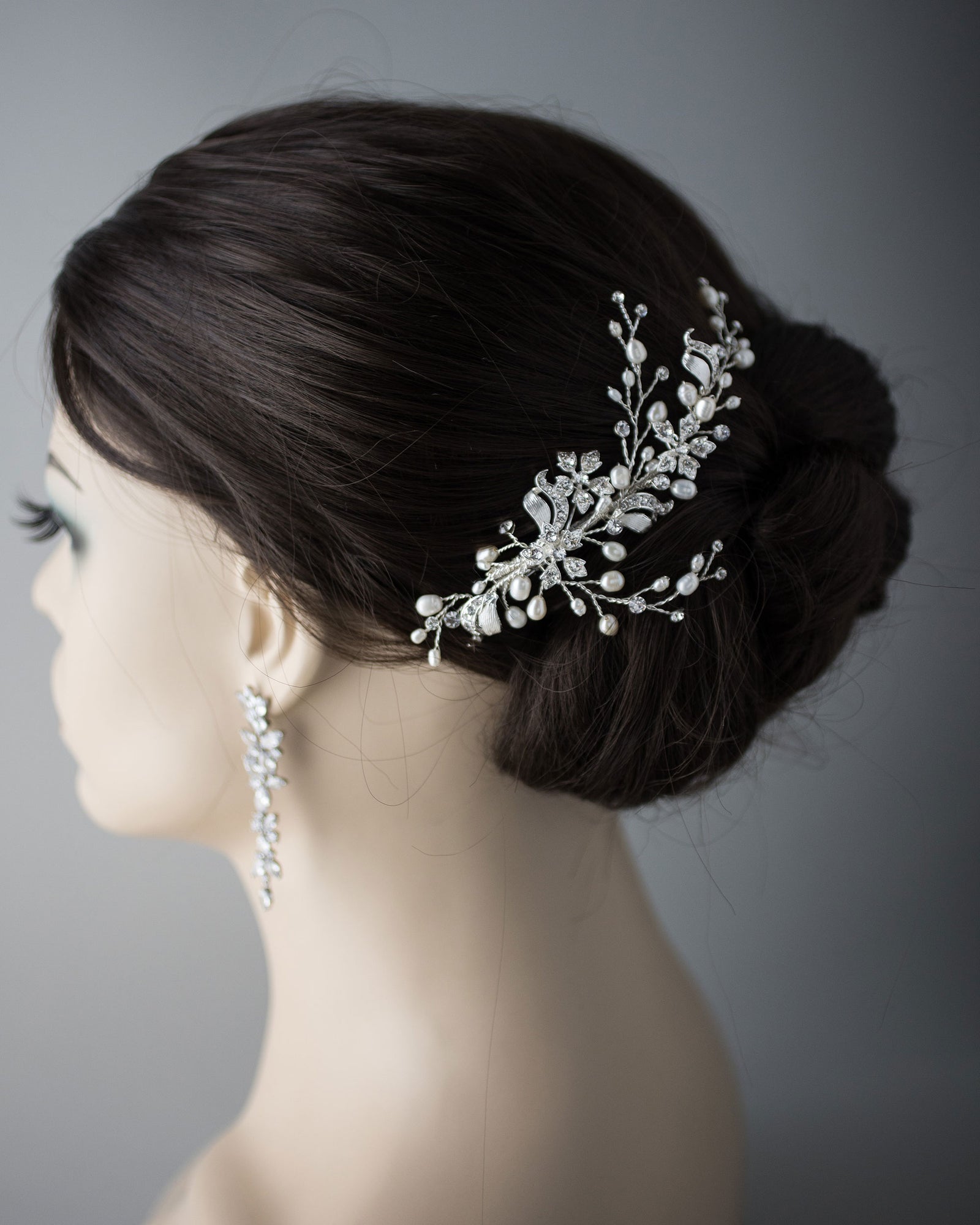 Bridal Clip of Dainty Silver Ribbons and Pearls