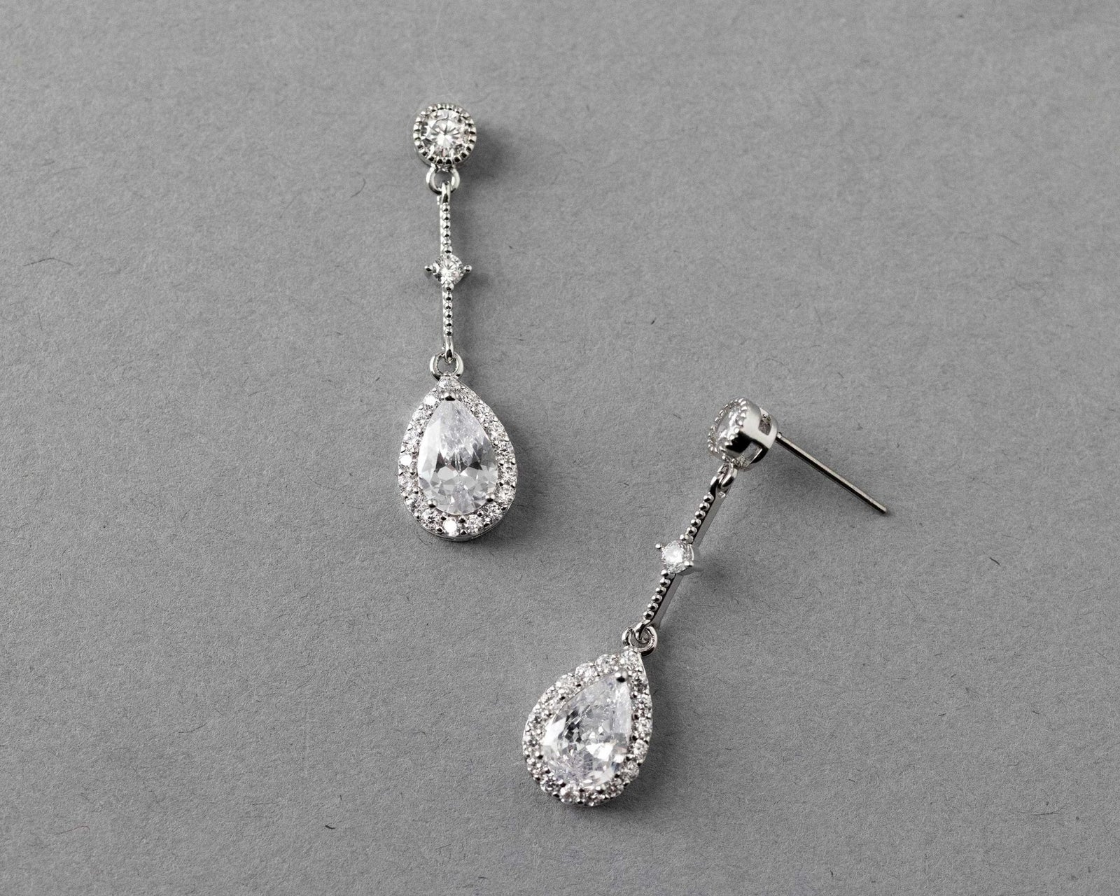 Bridal Earrings of Pave Pear Linked Drops - Earrings - Cassandra Lynne