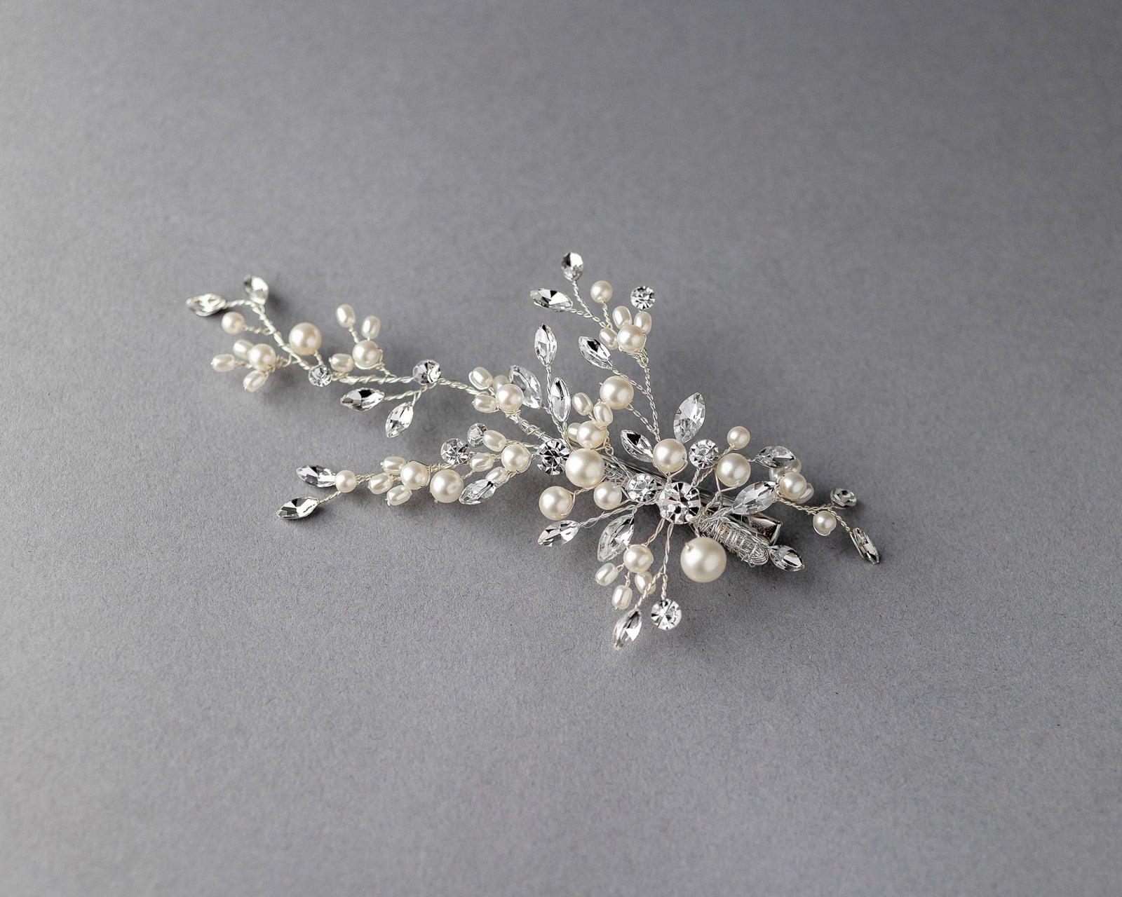 Bridal Hair Clip of Ivory Matte Pearls and Jewels - Hair Clips - Cassandra Lynne