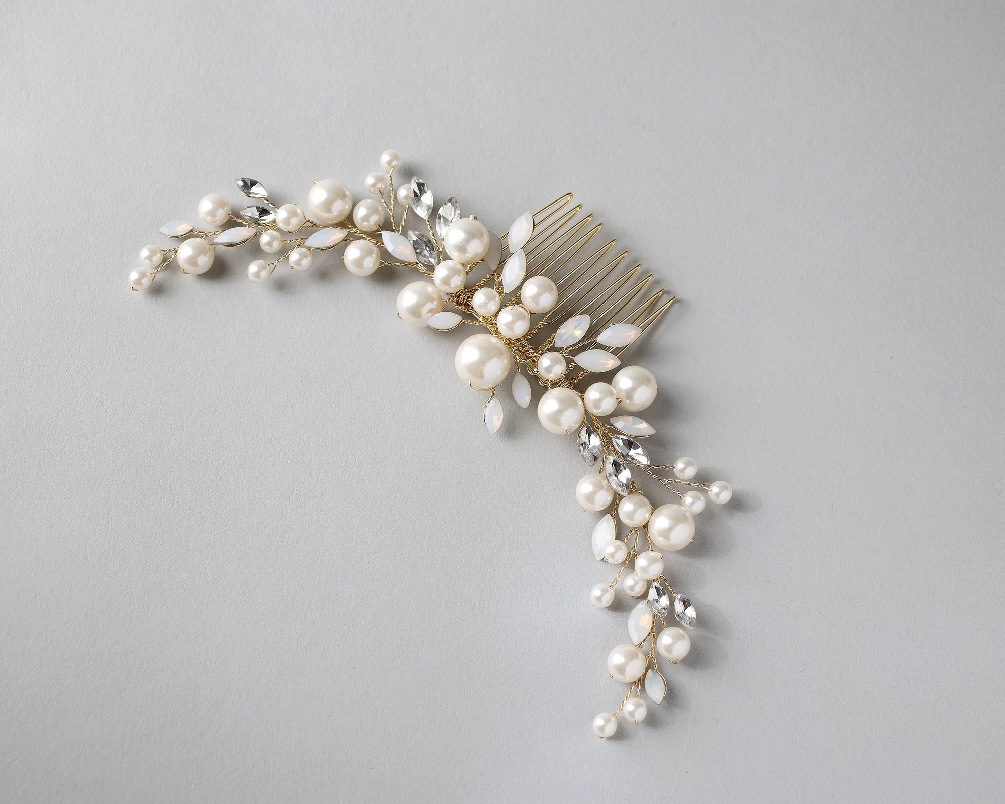 Ivory Pearls and Opal Bridal Comb Cassandra Lynne