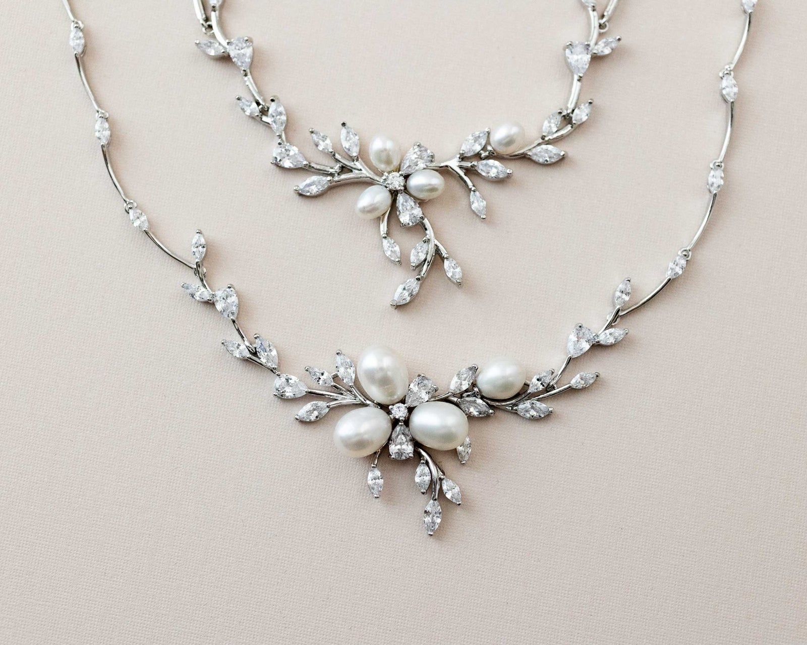 Bridal Jewelry Necklace Set with Pearl Flower and CZ - Necklace Set - Cassandra Lynne
