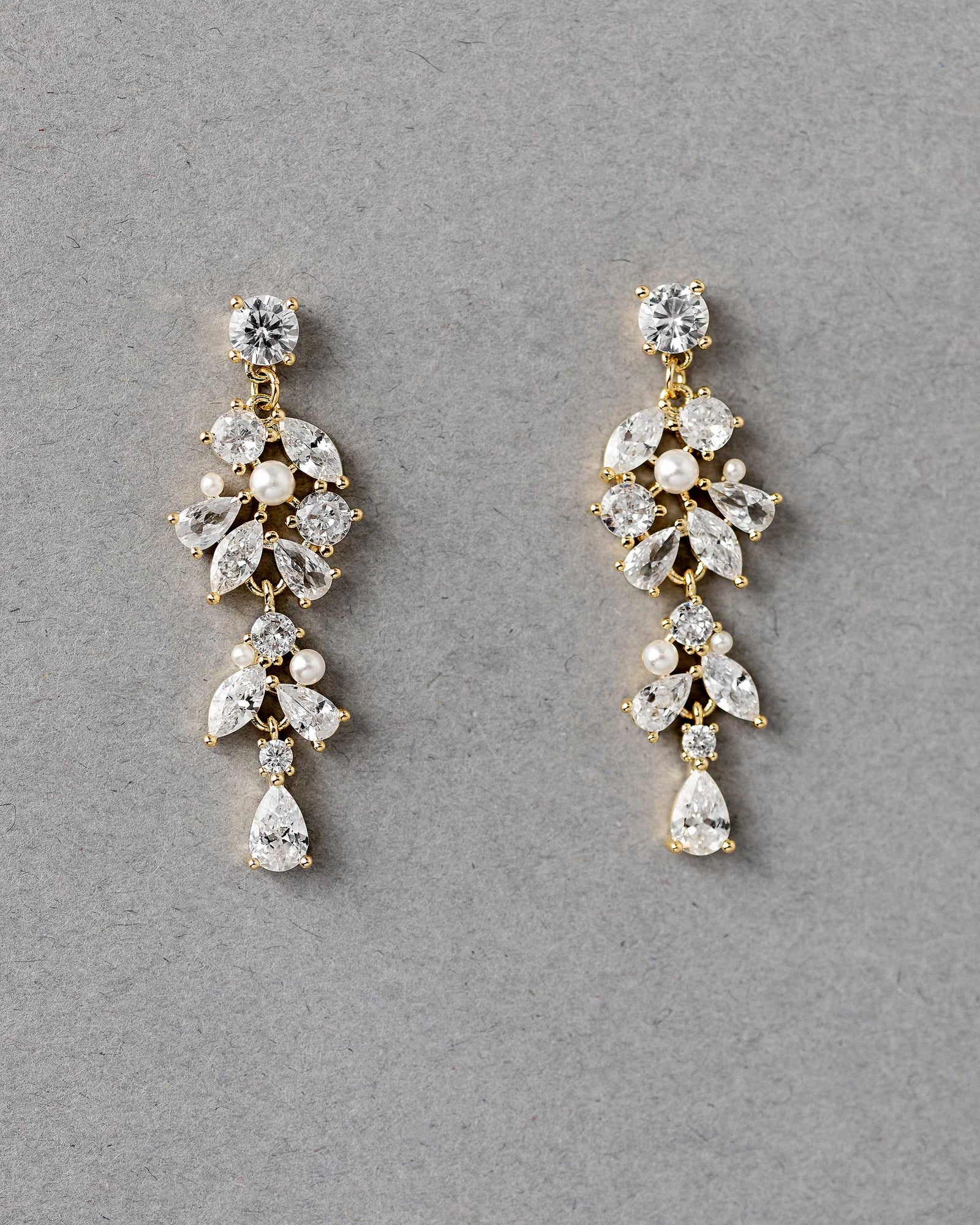 Tiny Pearls and CZ Drop Earrings for the Bride Gold - Cassandra Lynne