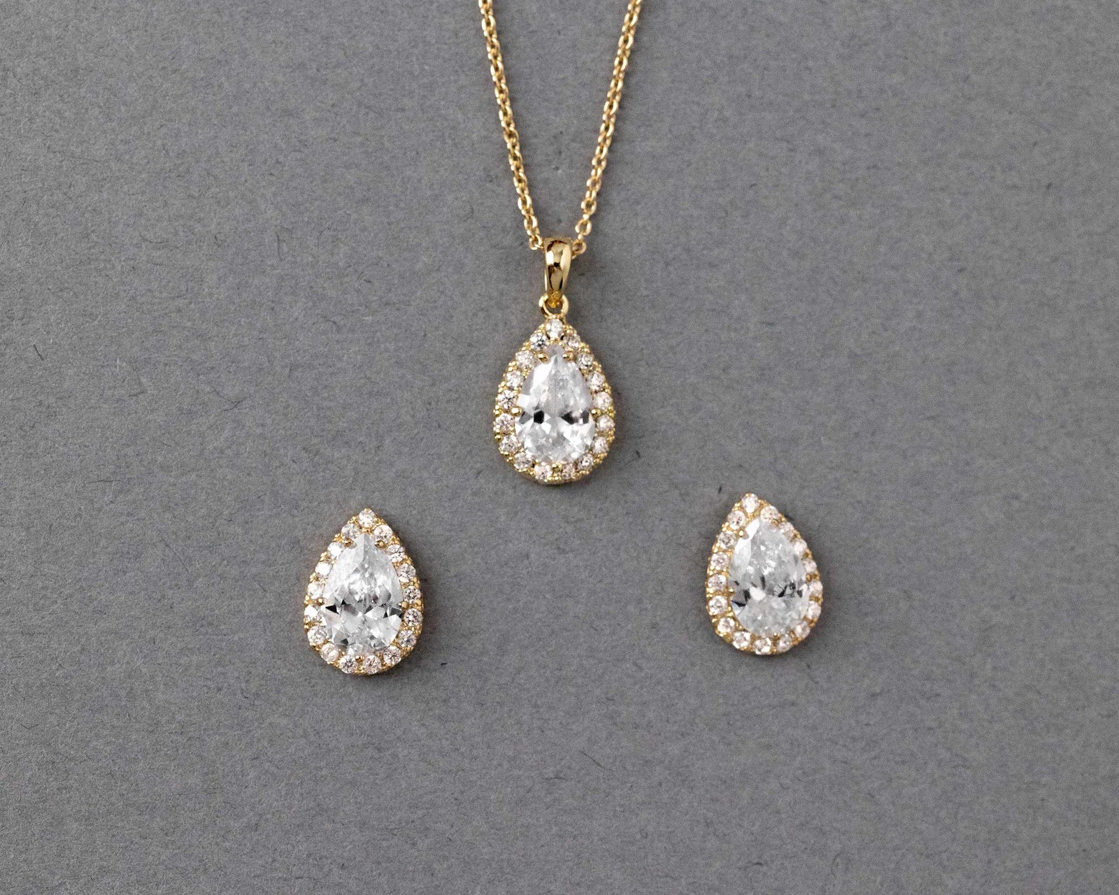 Classic CZ Necklace Pave Pear Pendant and Earrings - Cassandra Lynne