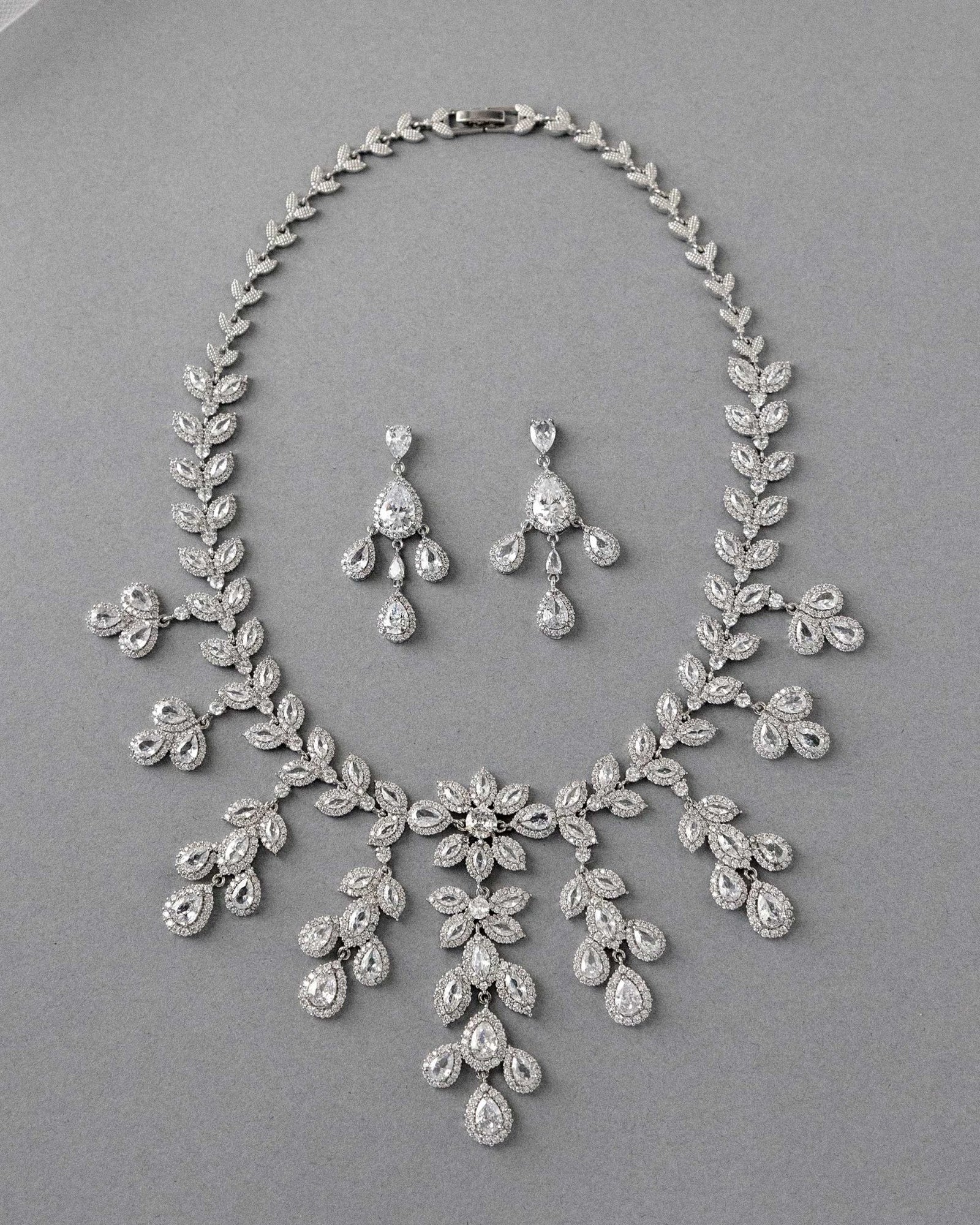 Chandelier Bridal Necklace of CZ Jewels - Necklace Set - Cassandra Lynne