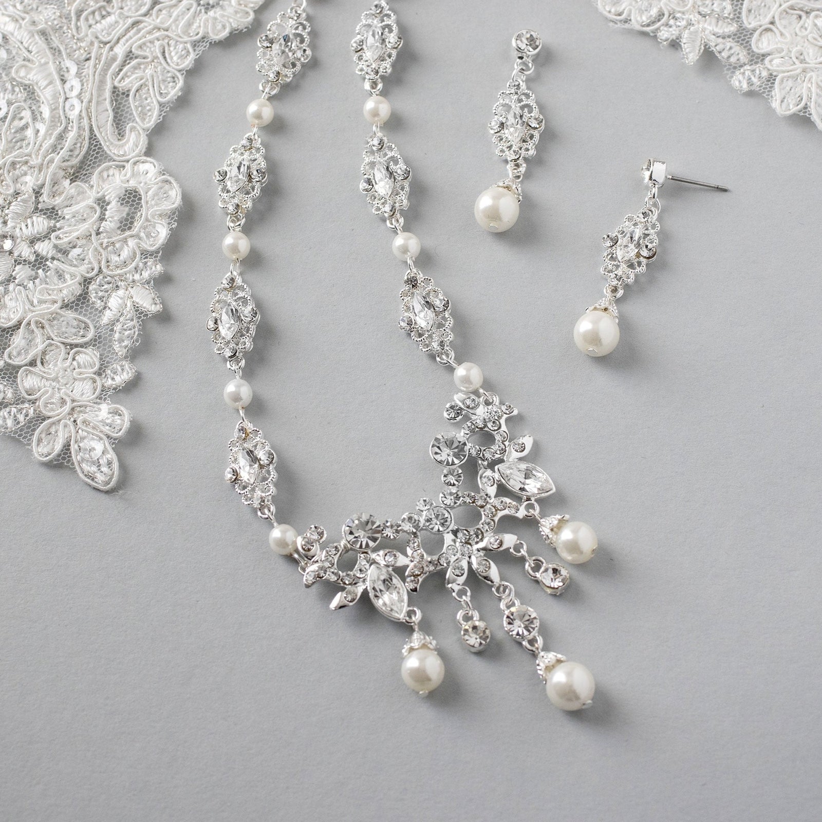 Pearl Wedding Chandelier Necklace Set