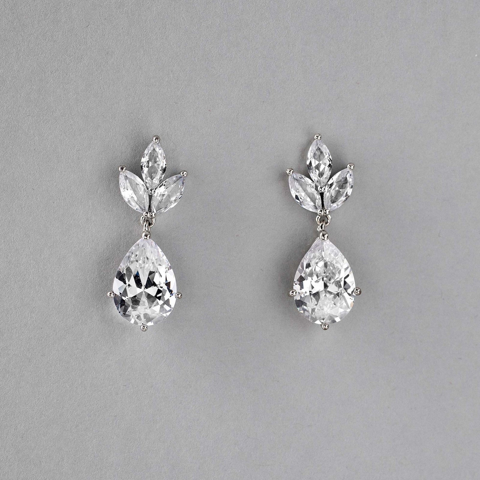 Classic Wedding Earrings with CZ Pear Drop - Earrings - Cassandra Lynne