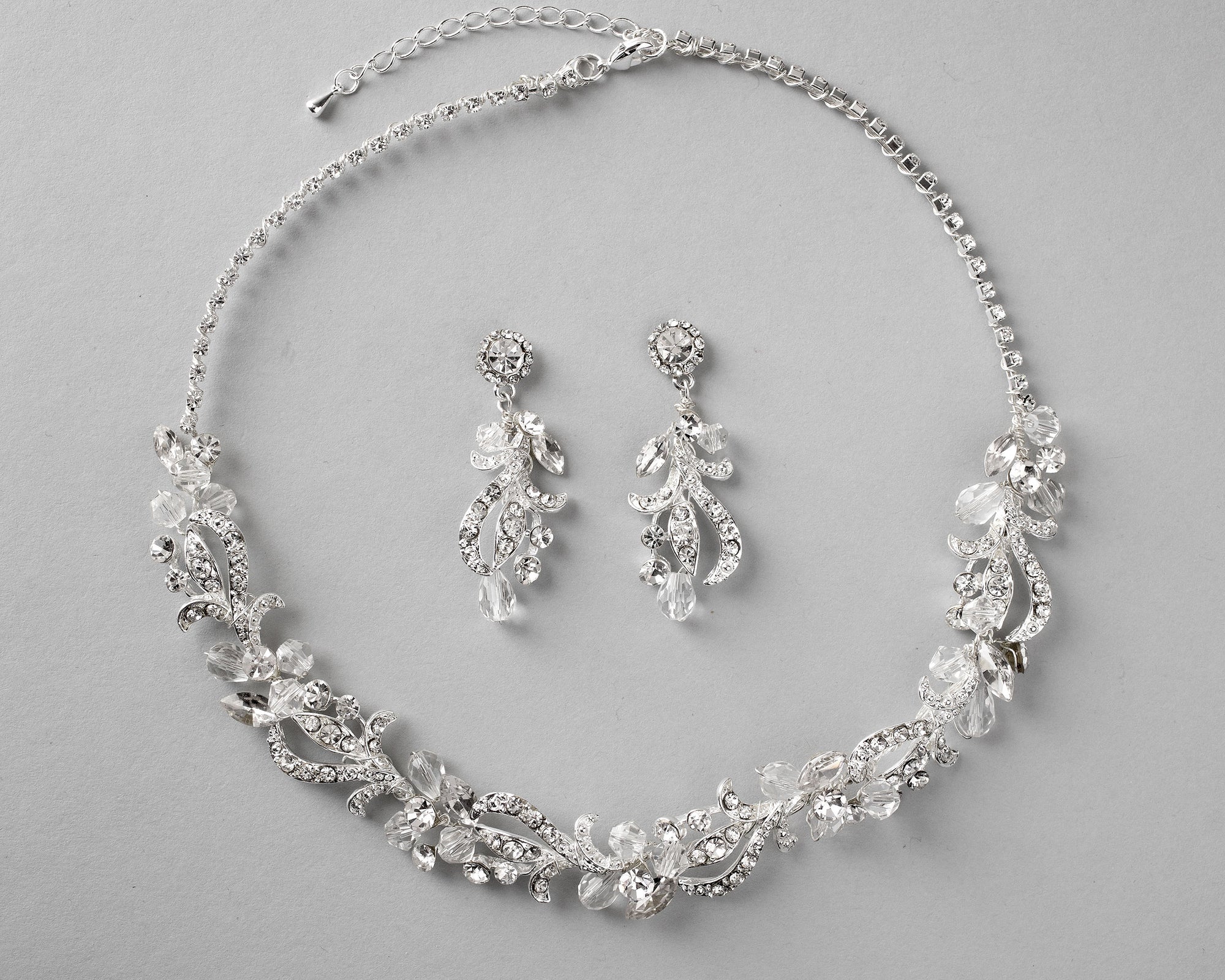 Bridal Necklace Set of Crystal Beads and Waves