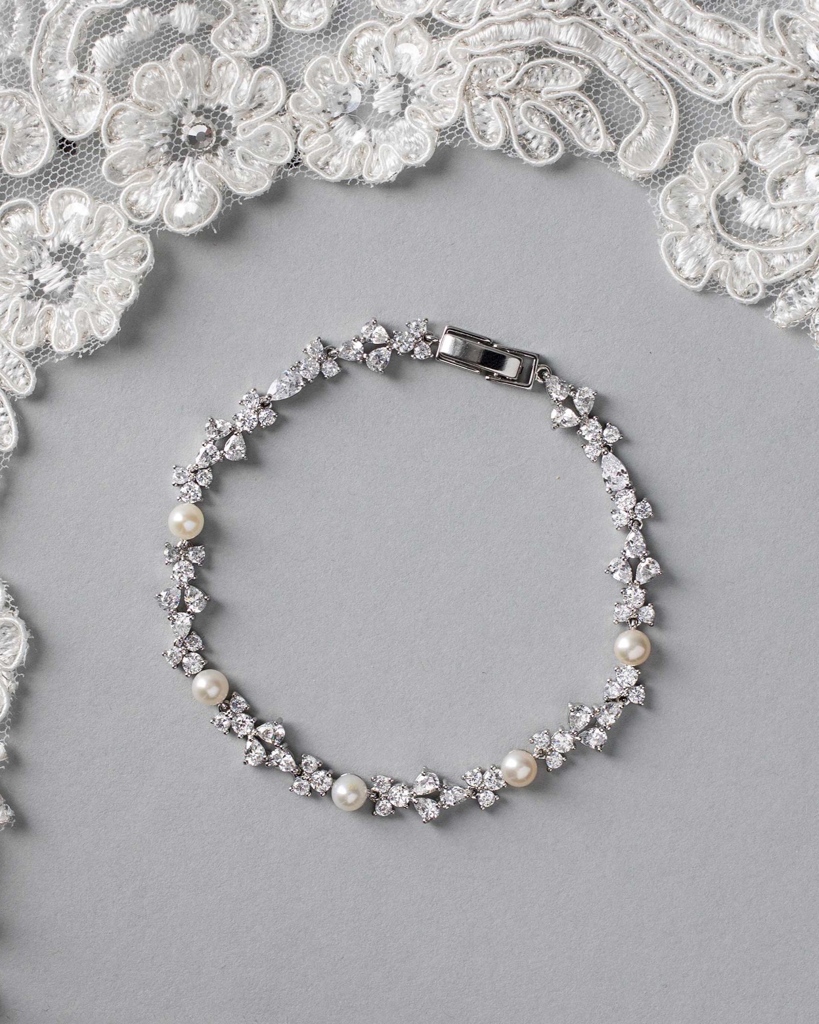 Delicate Freshwater Pearl CZ Bracelet  Cassandra Lynne Silver