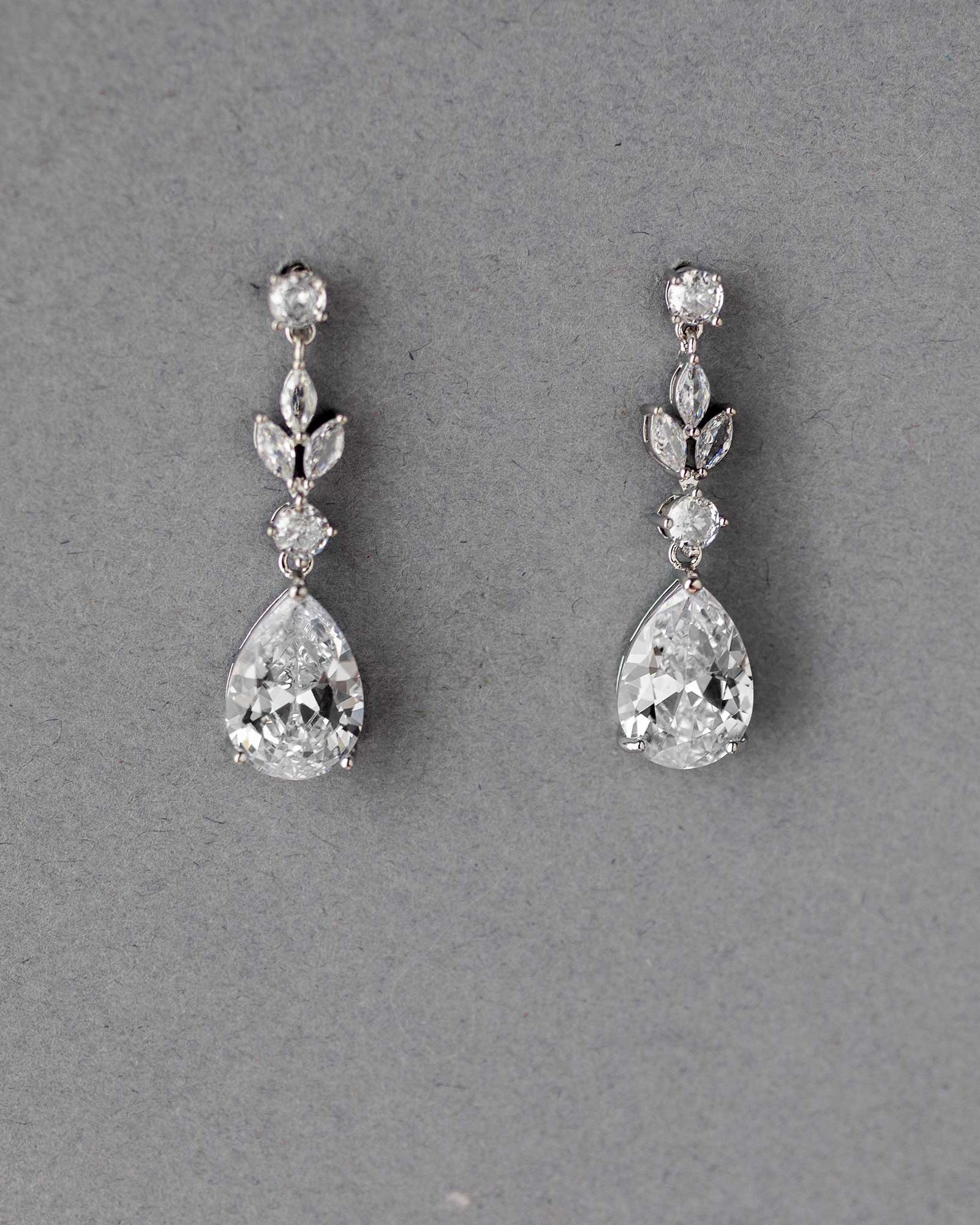 Wedding Bridal Earrings - Clear Crystal Teardrop Silver Dangle Earrings For Bride & Bridesmaids
