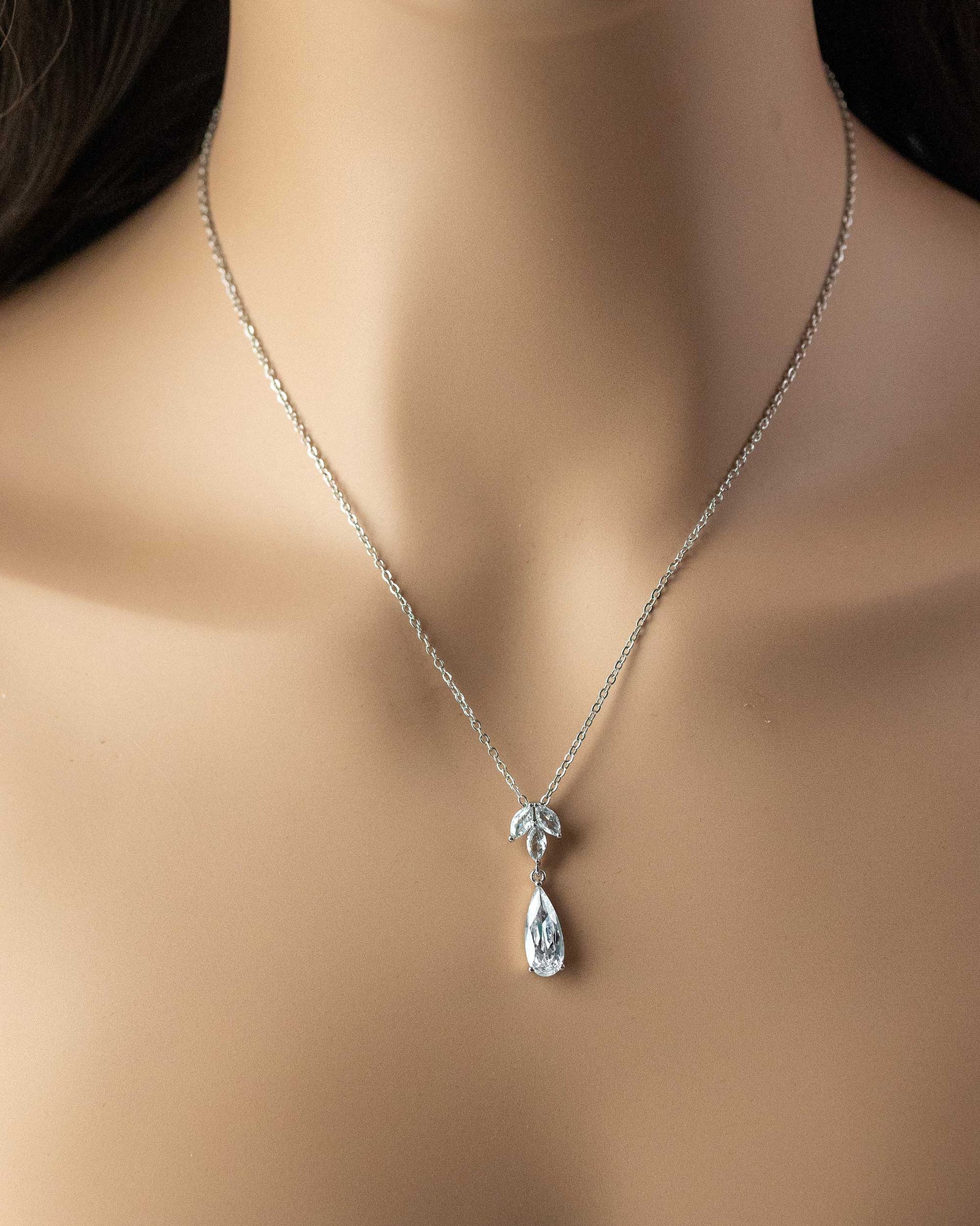 Long Teardrop Pear Pendant Necklace