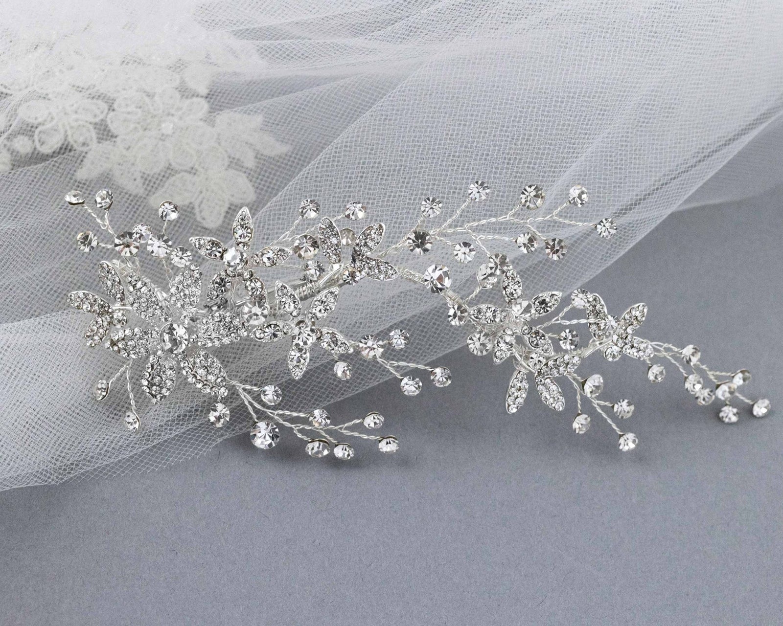 Decorative Bridal Hair Clip of Rhinestone Flowers - Hair Clips - Cassandra Lynne