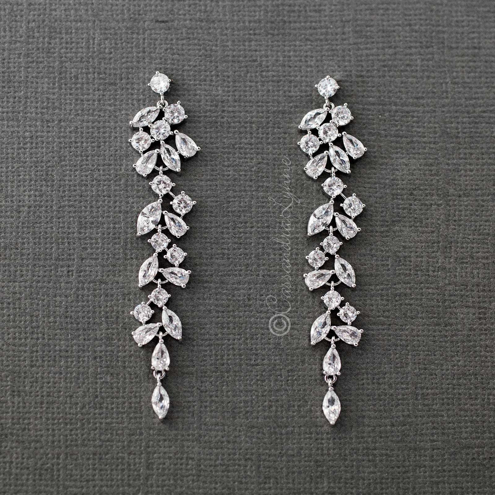 Clip - on Delicate Multi Shape CZ Dangle Wedding Earrings - Cassandra Lynne