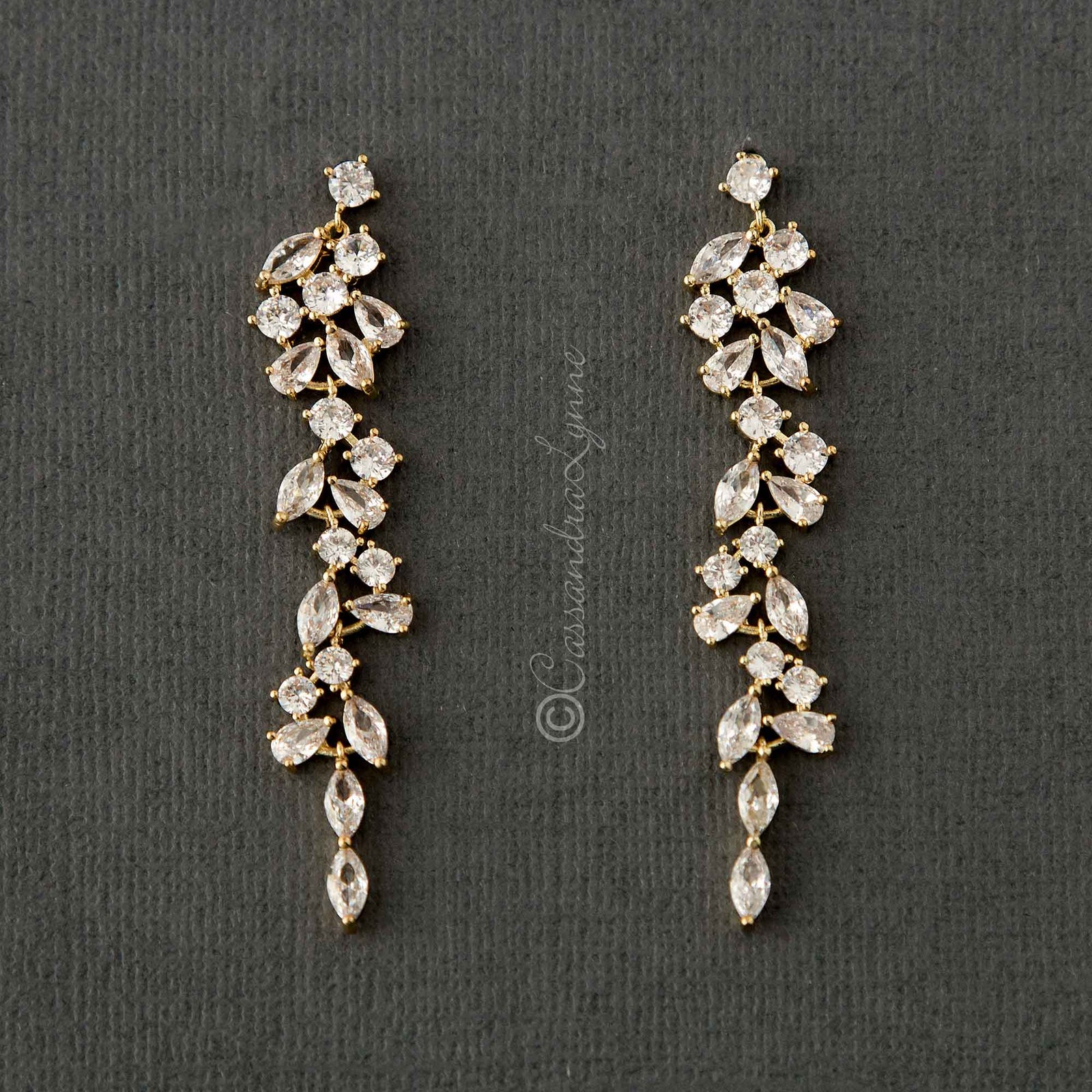Clip-On Delicate Multi Shape CZ Dangle Wedding Earrings - Cassandra Lynne