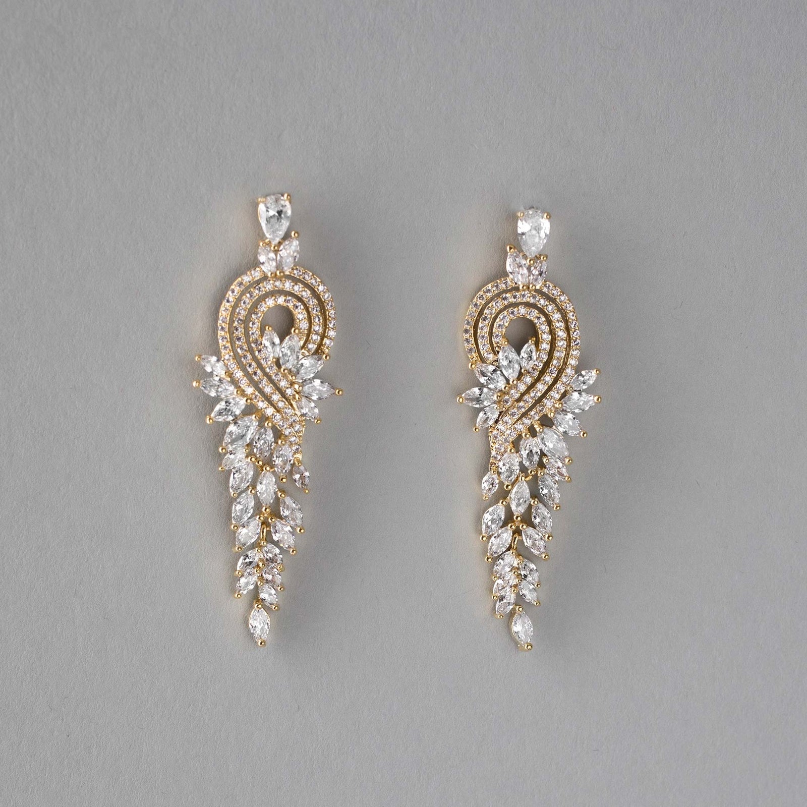 Elegant CZ Earrings with Leaf Drape and Swirl - Cassandra Lynne