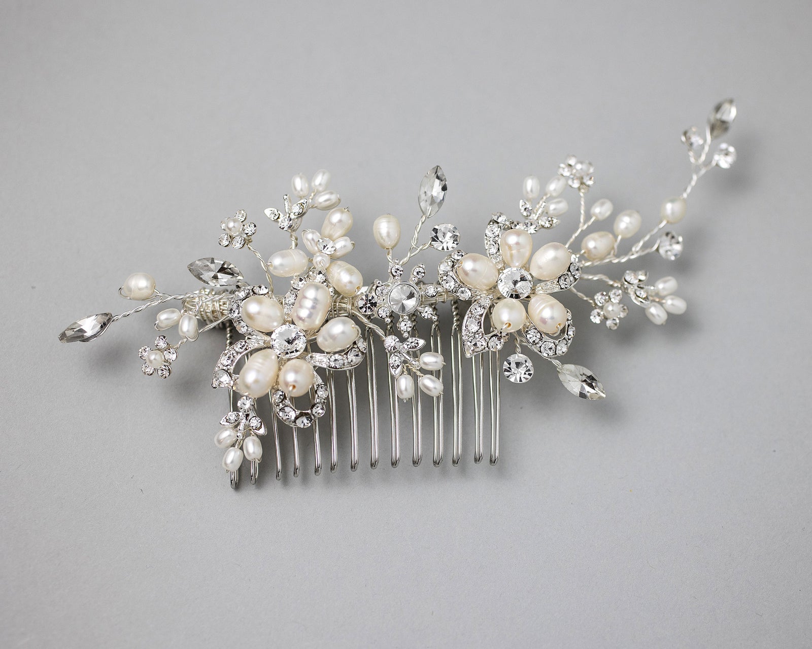 freshwater pearl wedding hair comb in silver