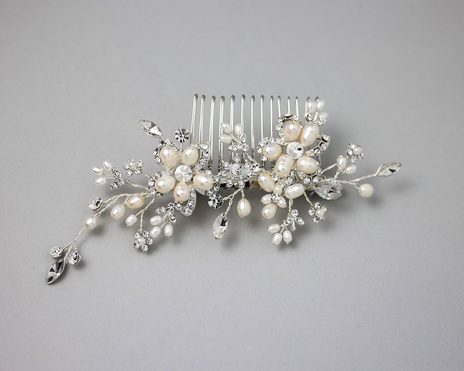 silver wedding hair comb with freshwater ivory pearls