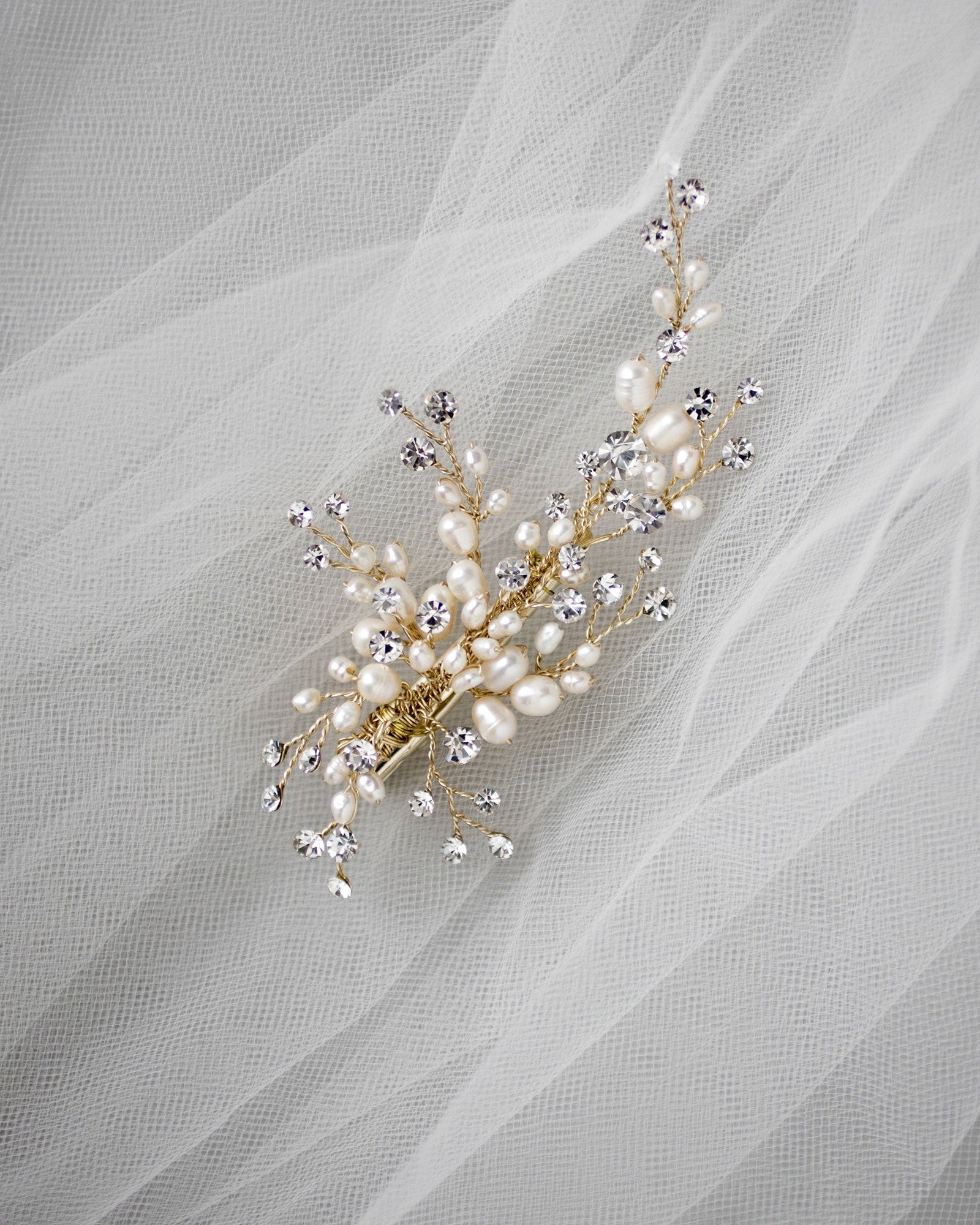 Pearl and Crystal Spray Wedding Hair Clip