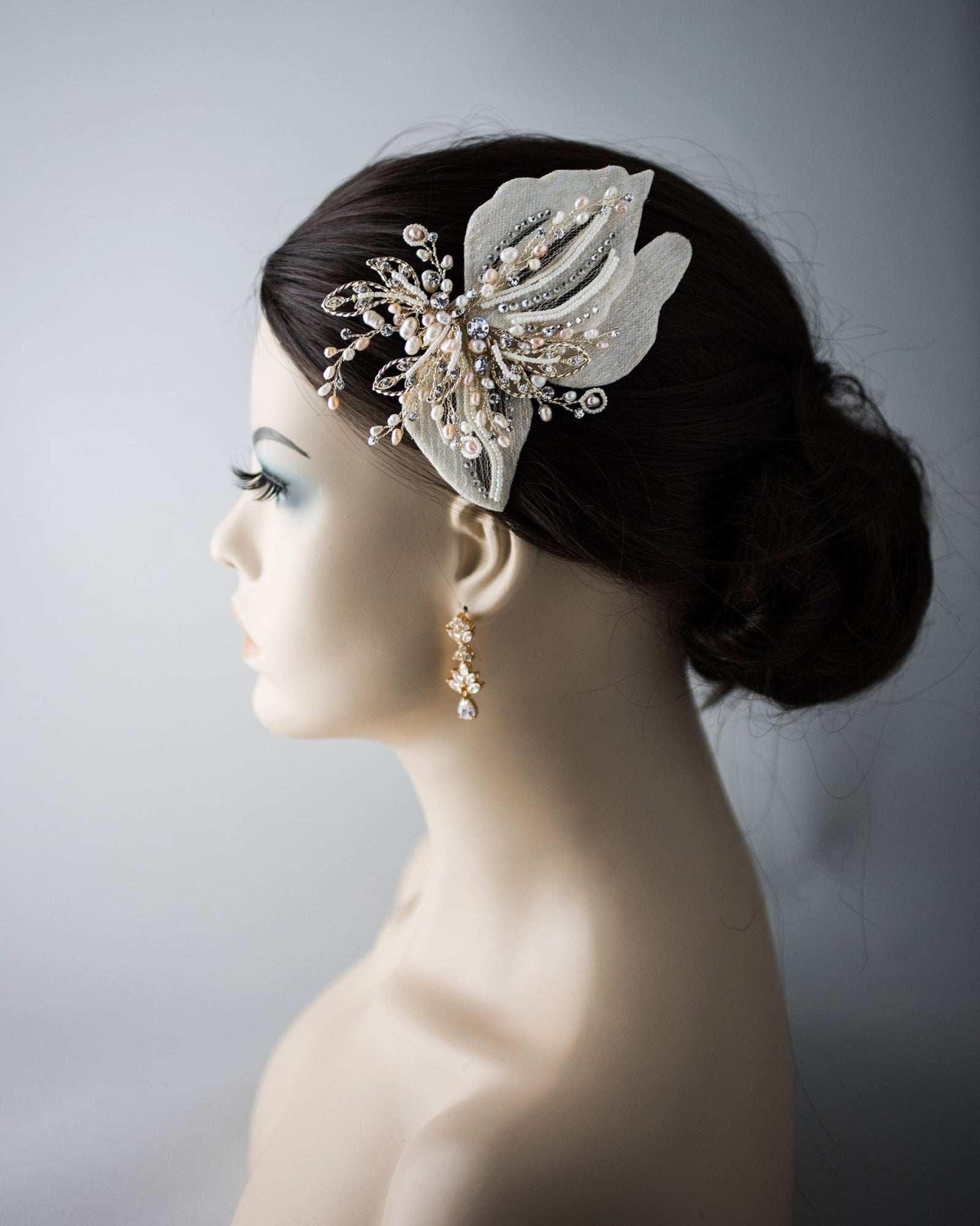 Gold and Blush Beaded Wedding Hair Clip - Hair Clips - Cassandra Lynne