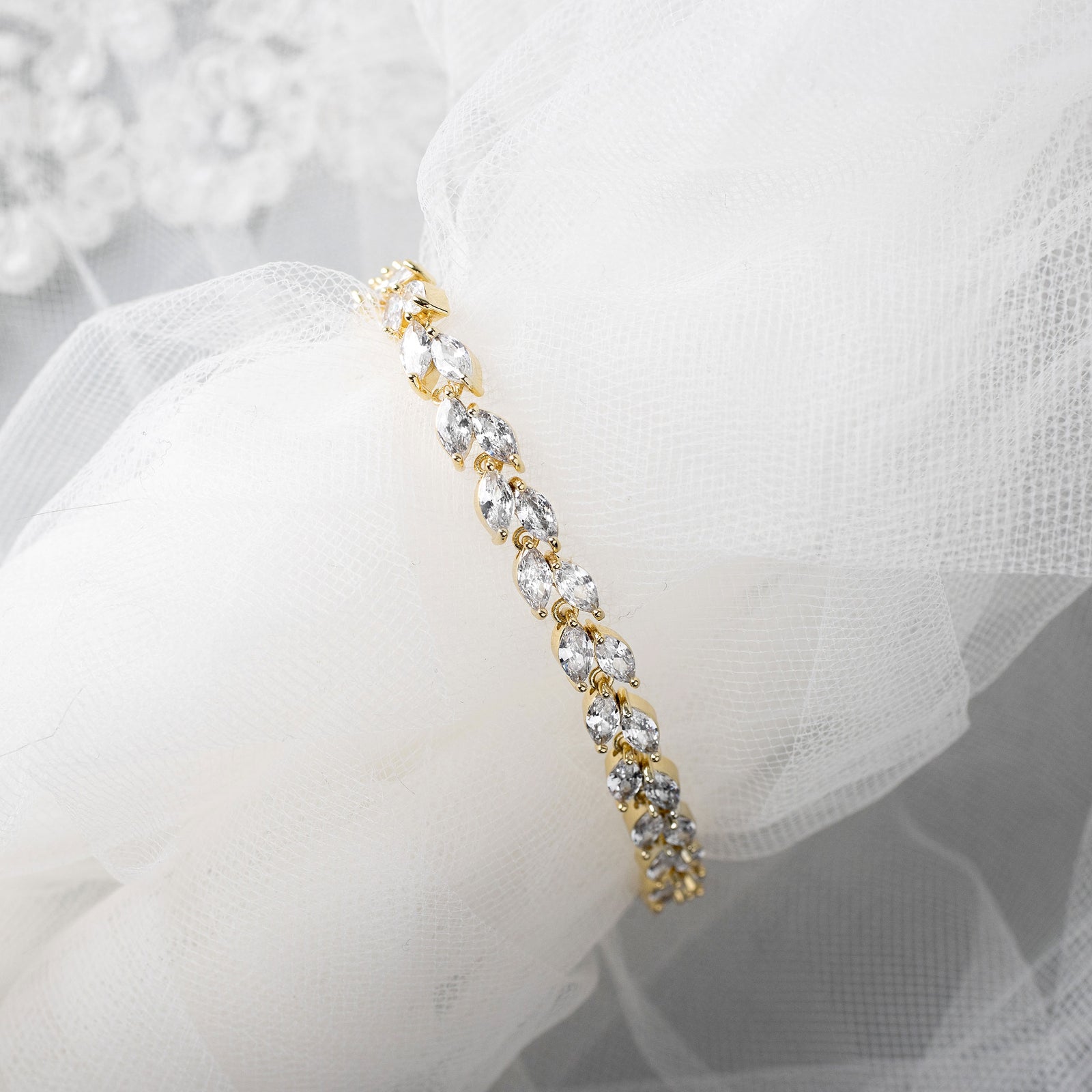 Tennis Bracelet of Marquise Leaf Jewels Gold Cassandra Lynne