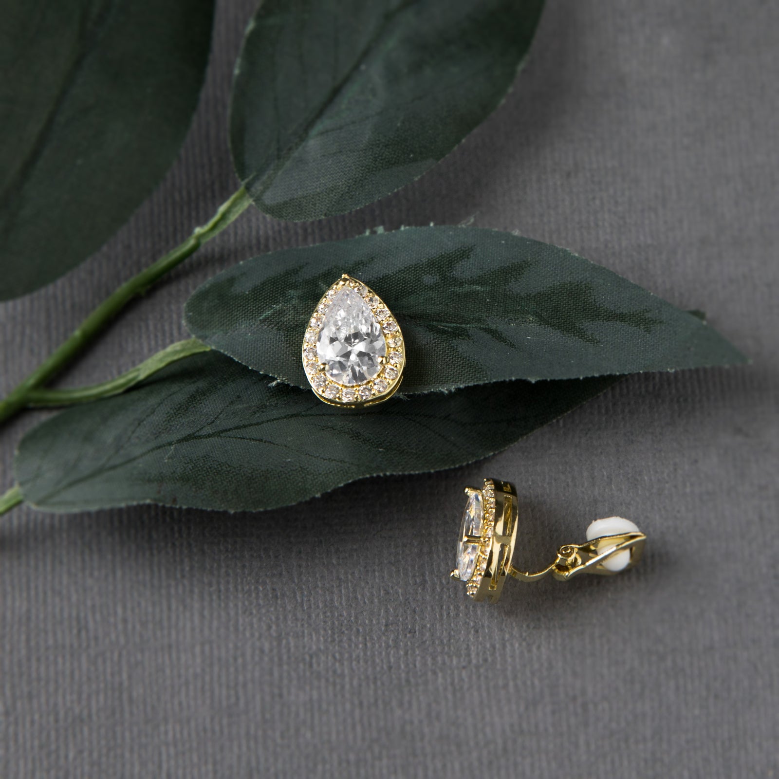 Pave Pear Clip-On Crystal Earrings - Cassandra Lynne