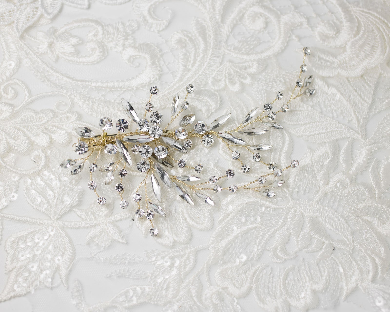 Bridal Hair Clip in Gold and Elongated Marquise Crystals