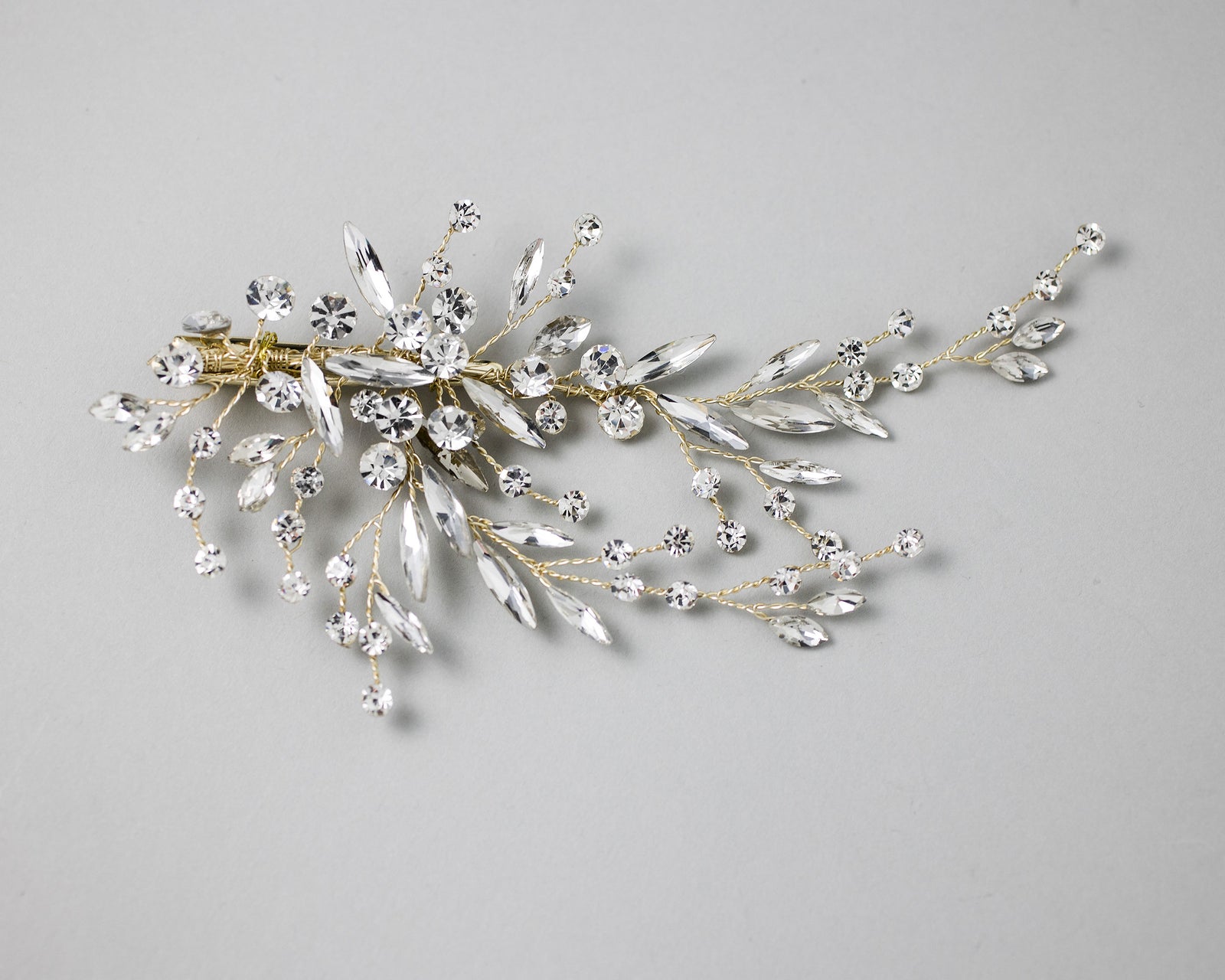 Bridal Hair Clip in Gold and Elongated Marquise Crystals