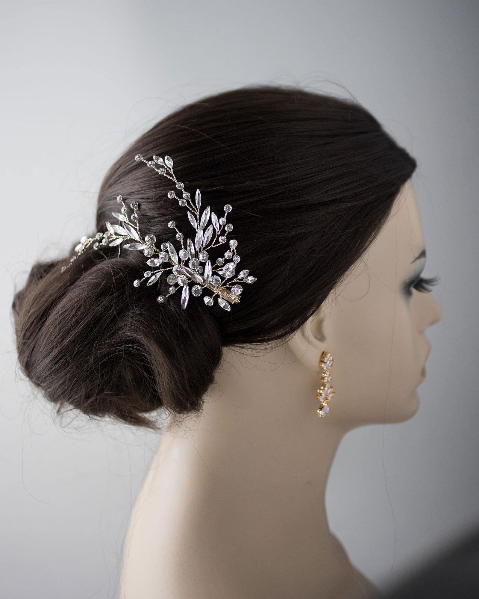 Bridal Hair Clip in Gold and Elongated Marquise Crystals