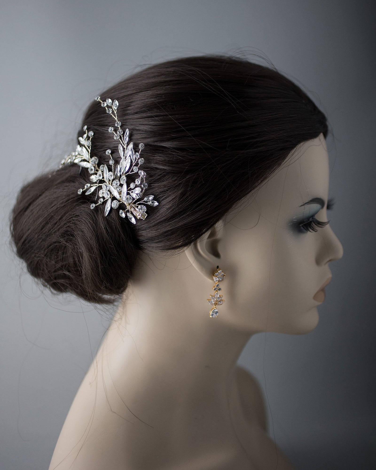 Bridal Hair Clip in Gold and Elongated Marquise Crystals