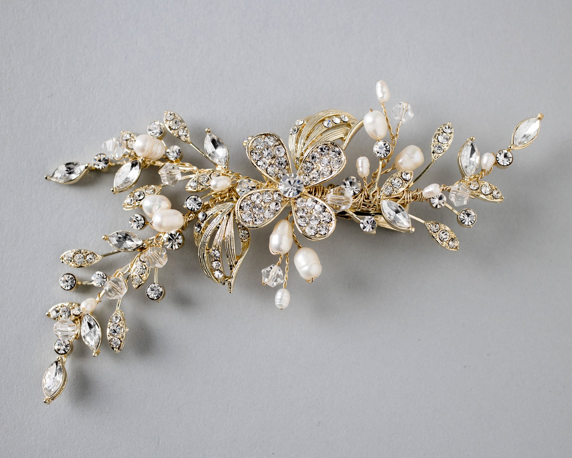 Gold Wedding Hair Clip with Pearls - Cassandra Lynne