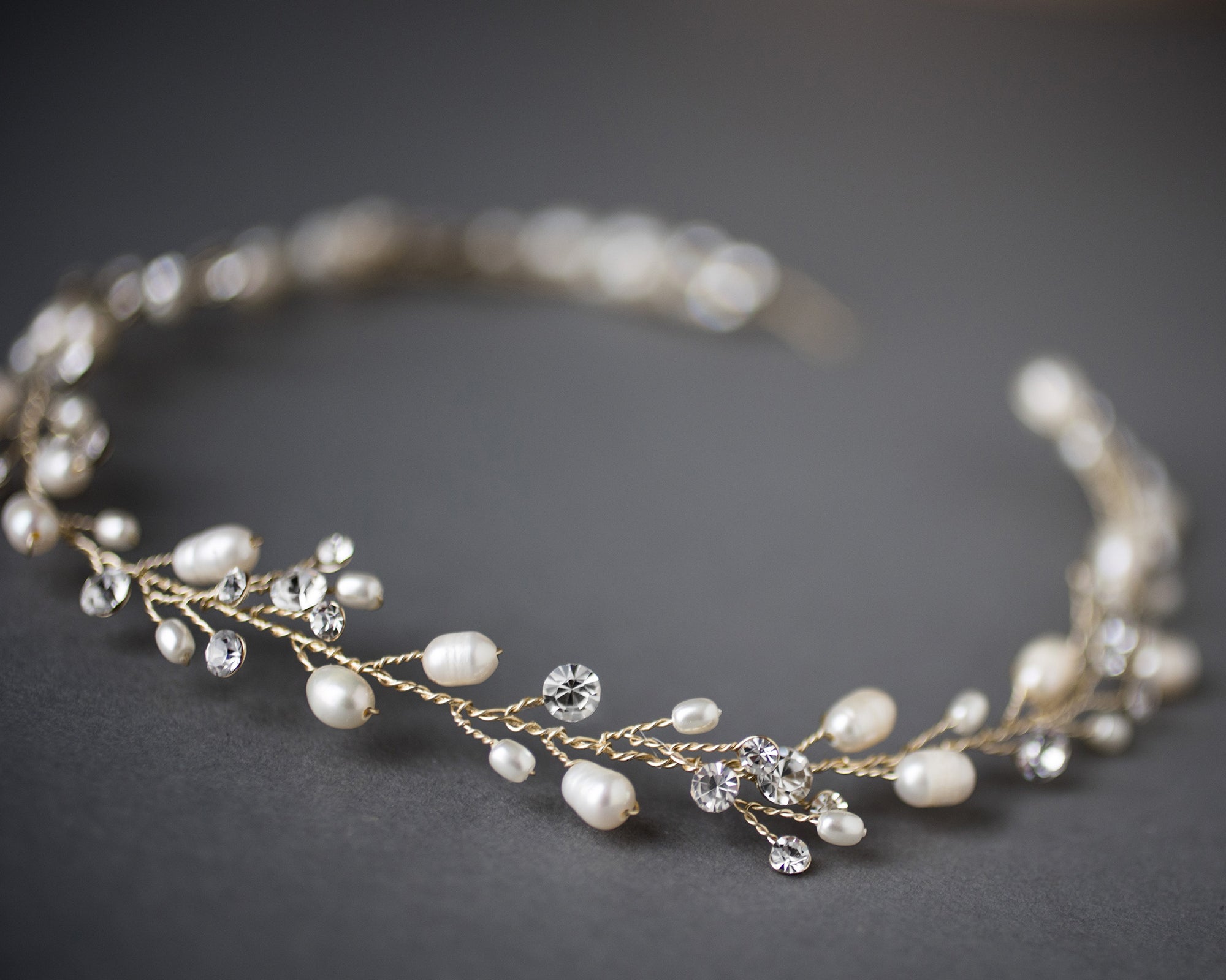 Wedding Hair Vine Headband of Freshwater Pearls and Rhinestones - Cassandra Lynne