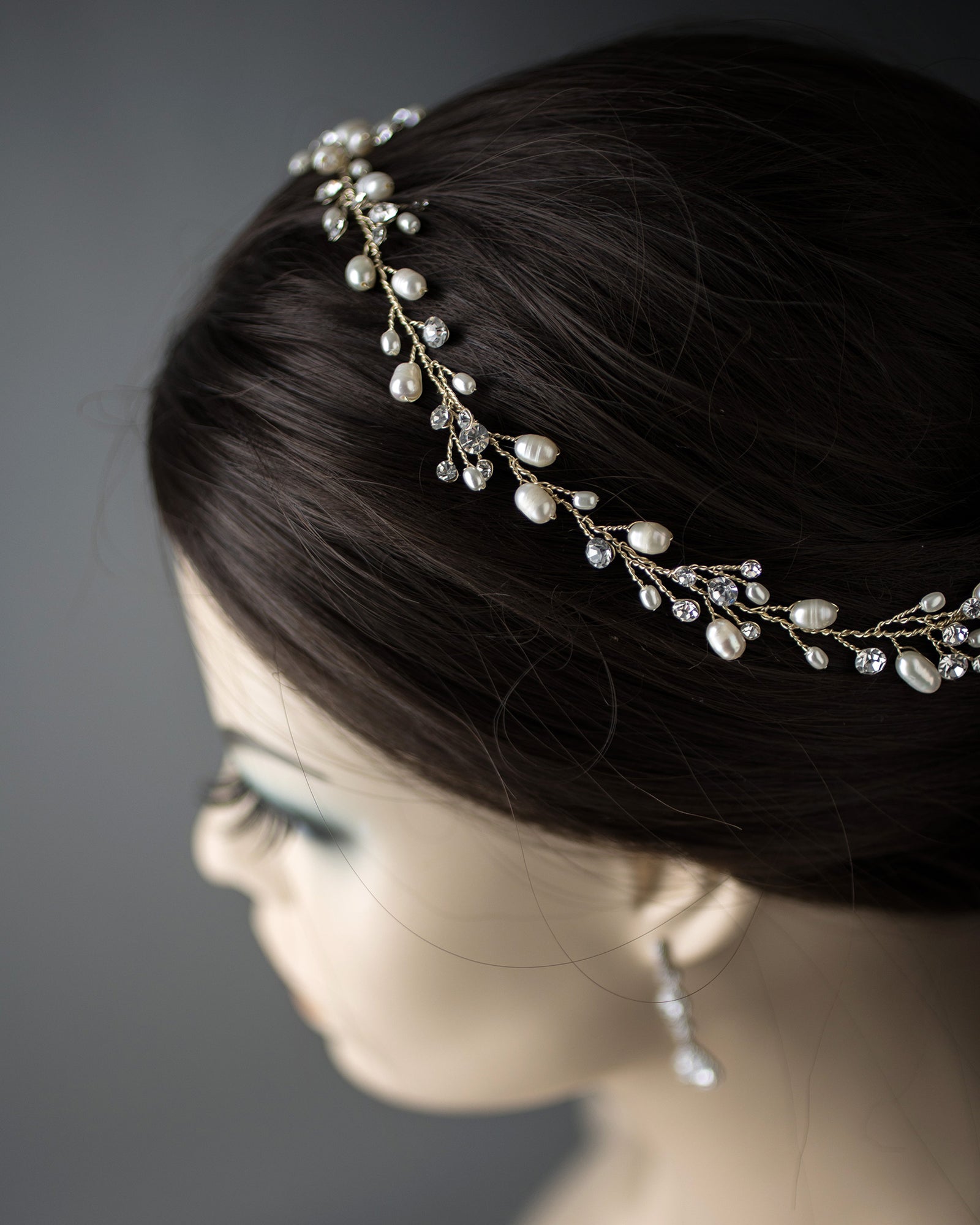 Wedding Hair Vine Headband of Freshwater Pearls and Rhinestones - Cassandra Lynne