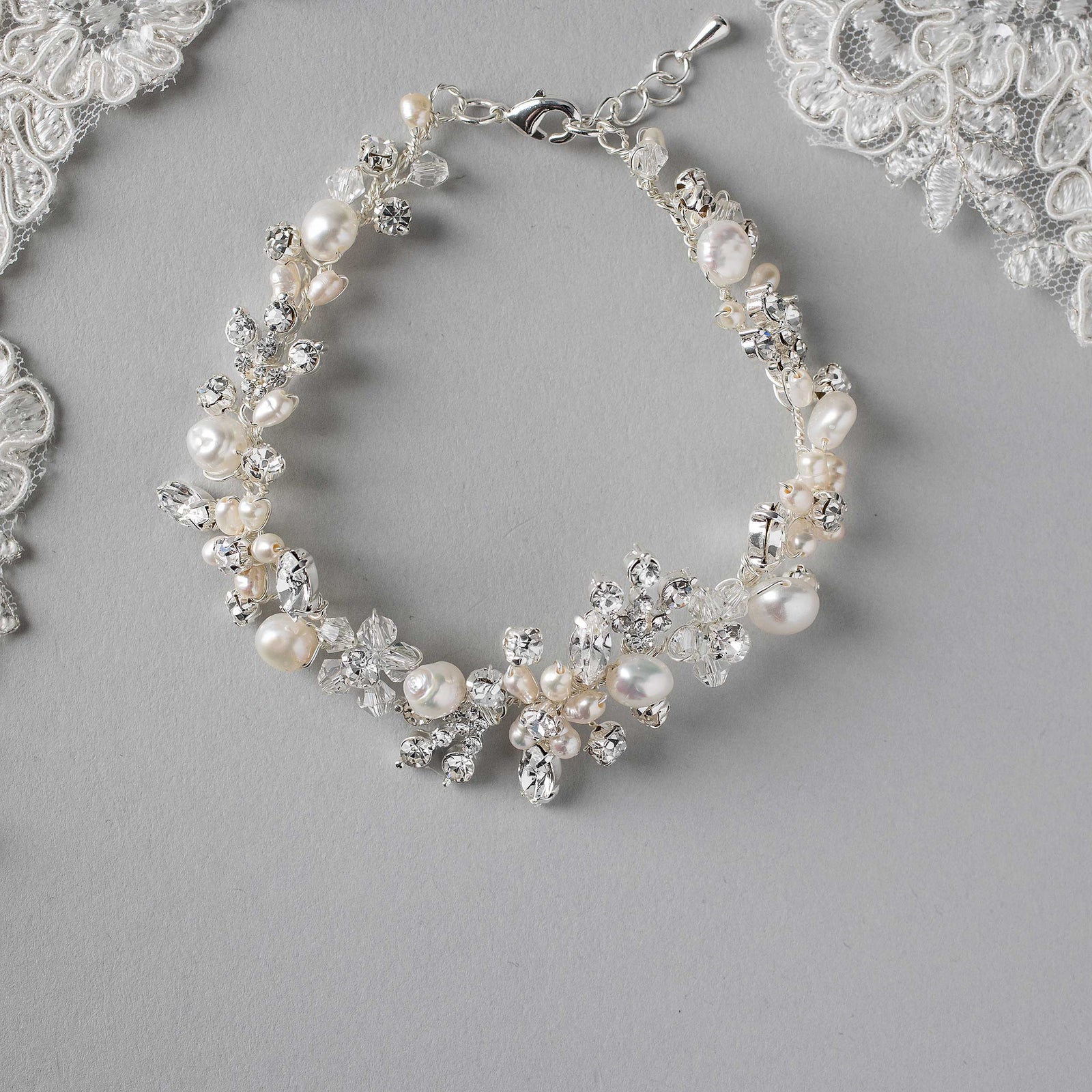 Bracelet with Freshwater Pearls and Crystals - Cassandra Lynne