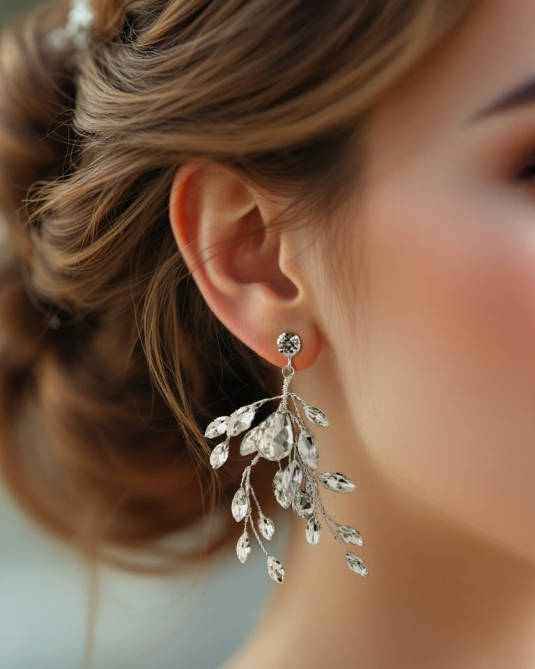 Silver Handwired Rhinestone Wedding Earrings - Cassandra Lynne