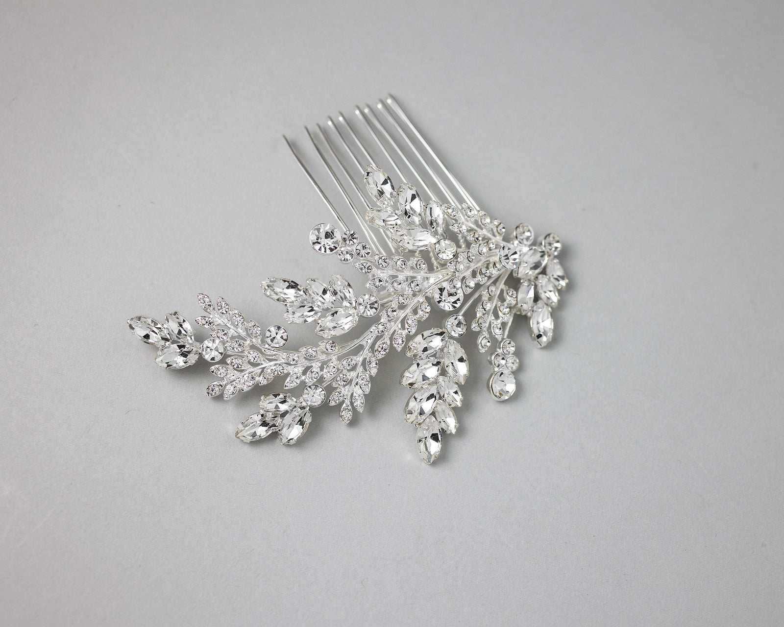 Bridal Comb of Delicate Crystal Fern Fronds