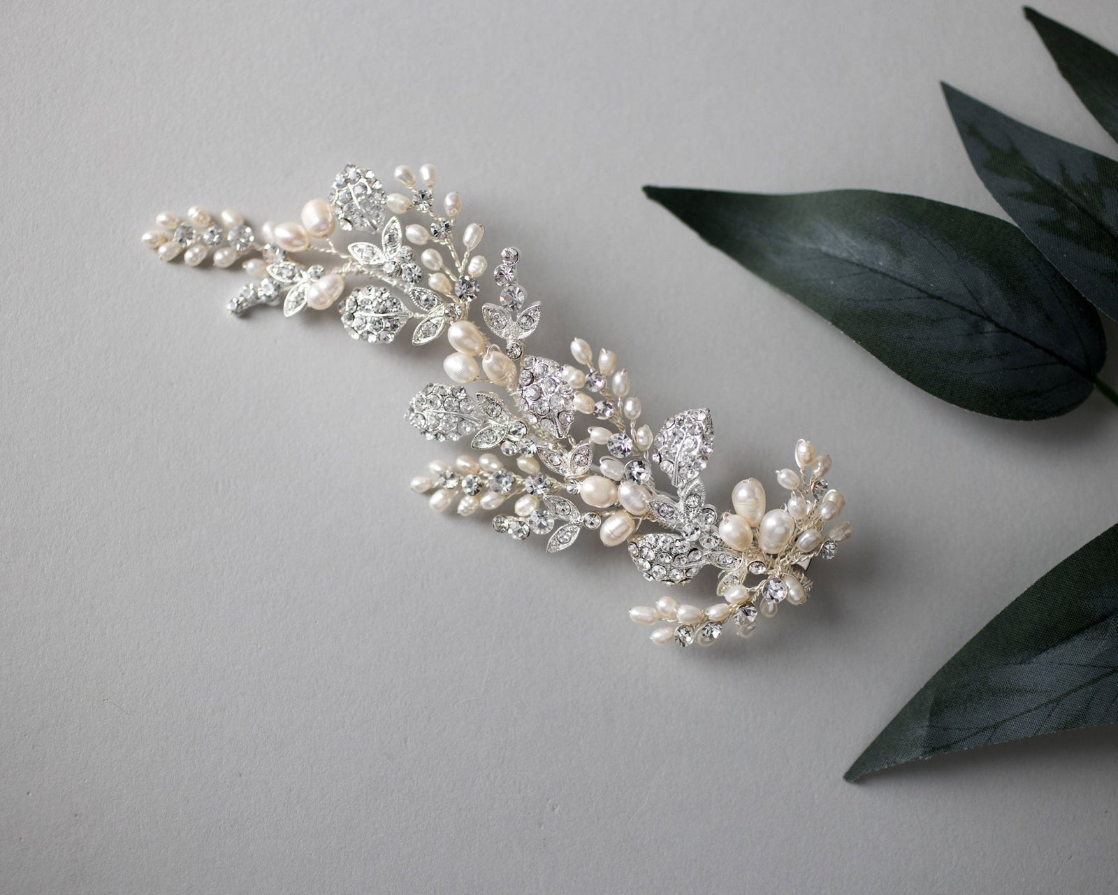 Ivory Cultured Pearls and Crystals Bridal Hair Clip - Hair Clips - Cassandra Lynne