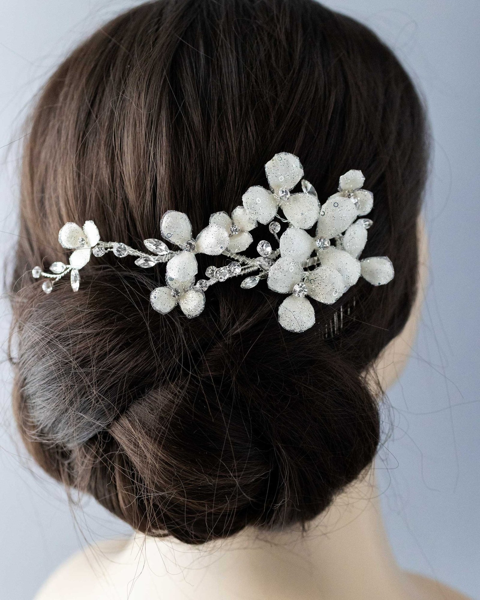 Ivory Glitter Flower Bridal Hair Comb - Hair Flower - Cassandra Lynne