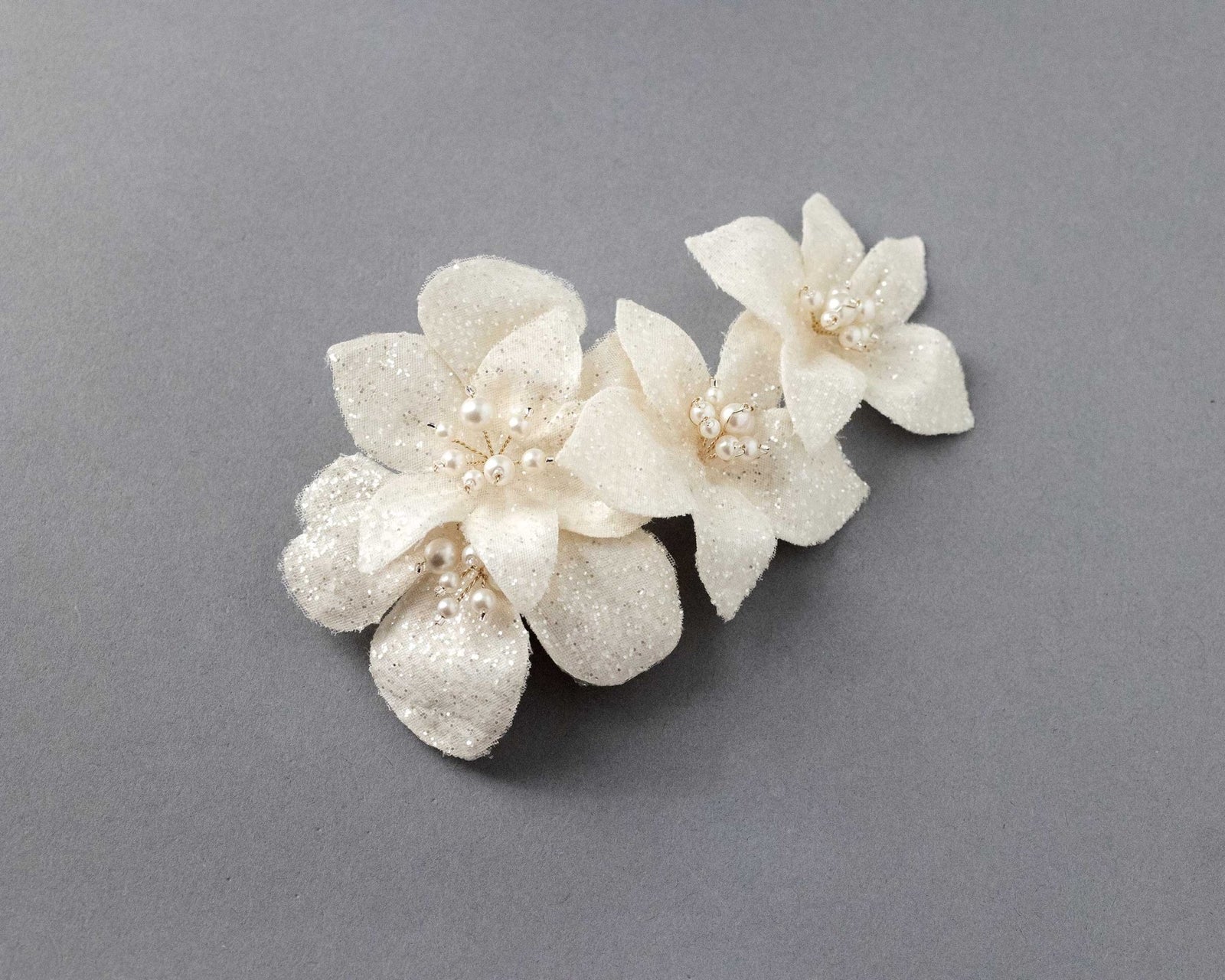 Ivory Glitter Tulle Bridal Hair Flower - Hair Flower - Cassandra Lynne