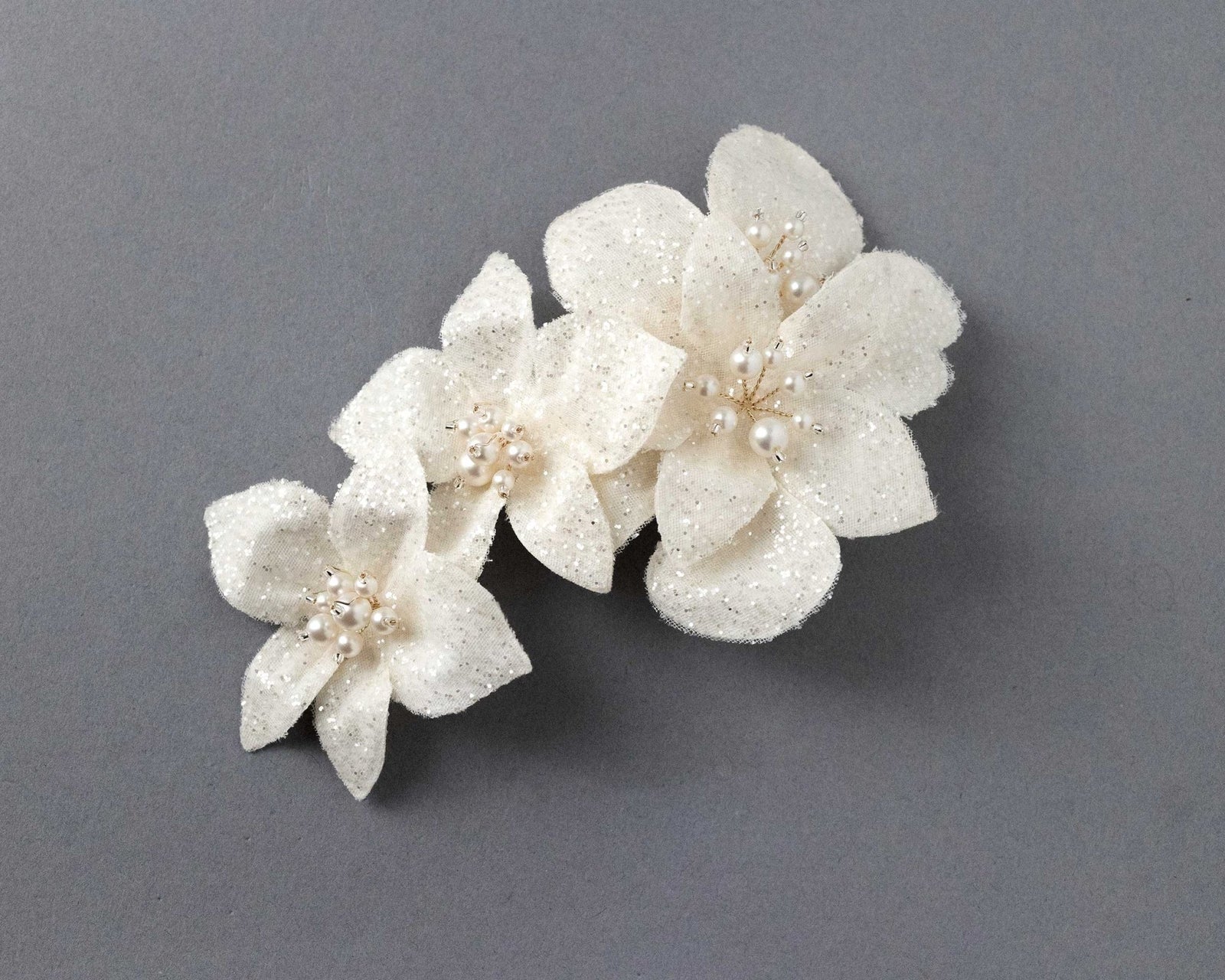 Ivory Glitter Tulle Bridal Hair Flower - Hair Flower - Cassandra Lynne