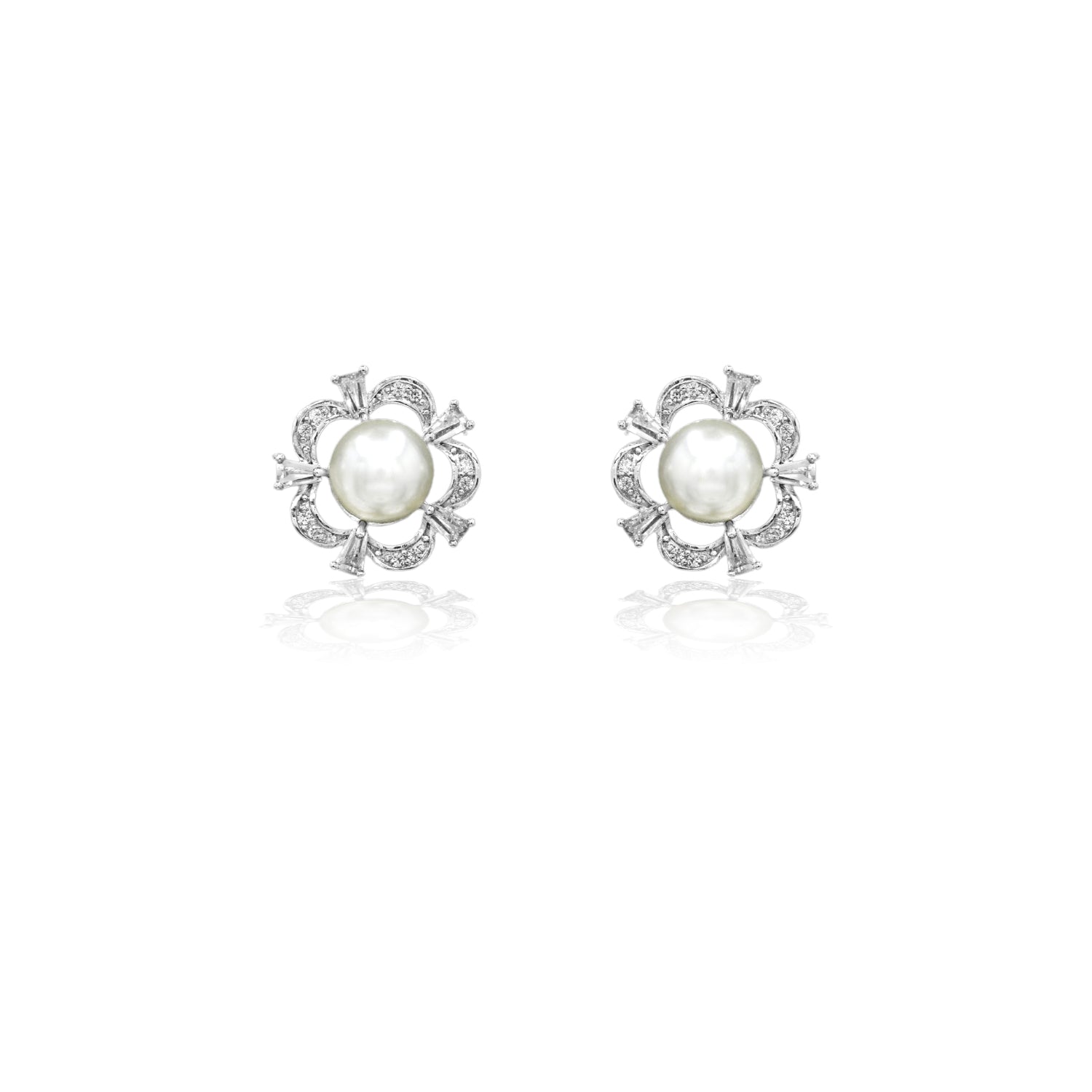 Ivory Pearl Flower CZ Studs Earrings - Cassandra Lynne