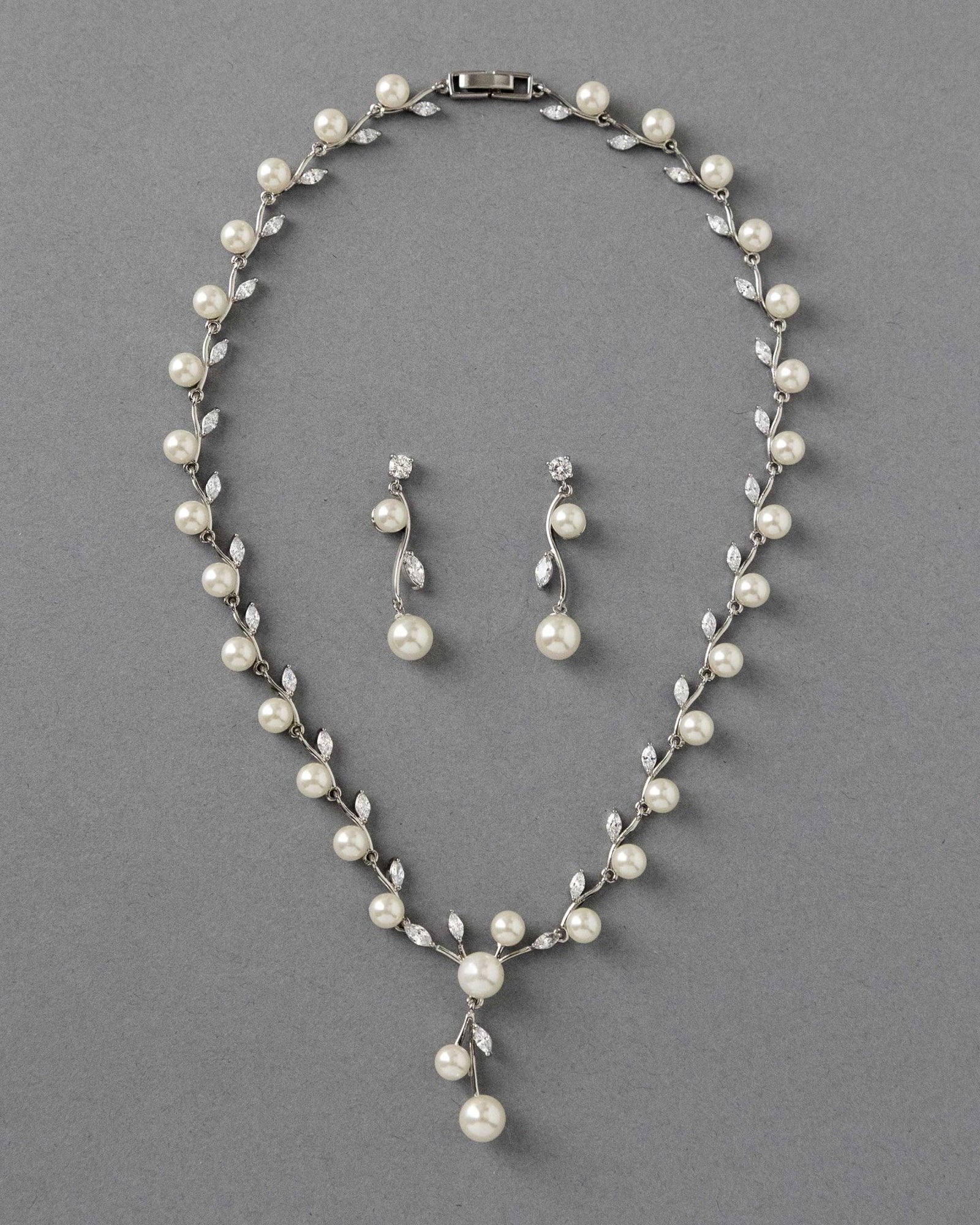 Ivory Pearl Vines Wedding Necklace and Earrings - Necklace Set - Cassandra Lynne