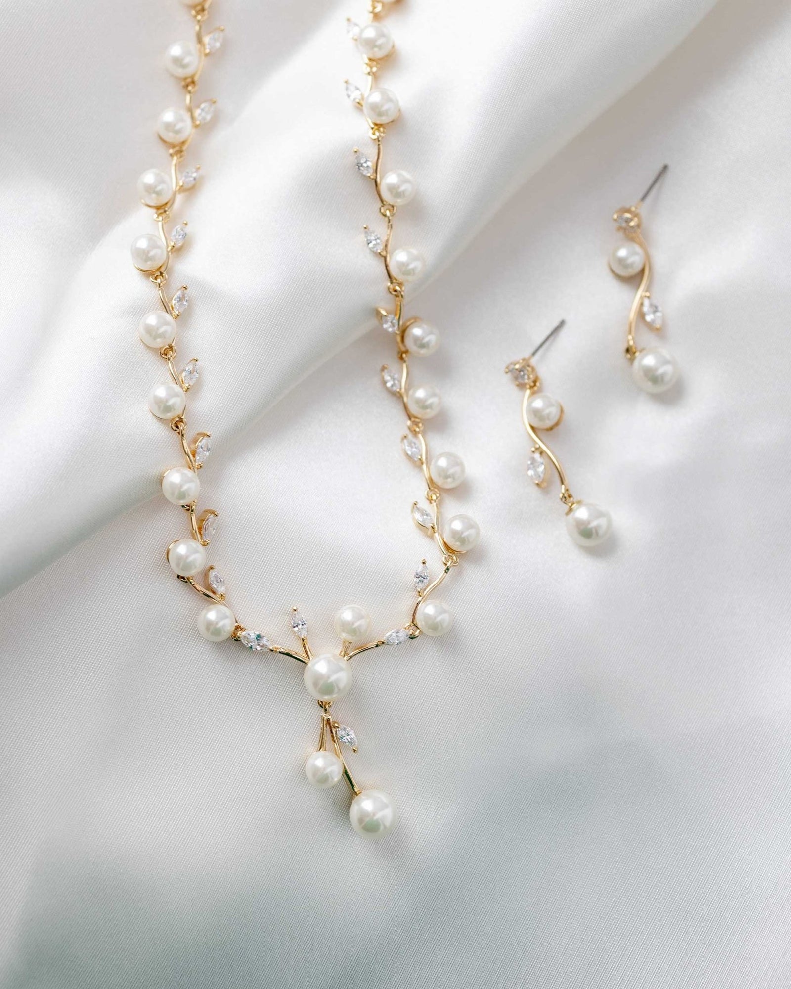 Ivory Pearl Vines Wedding Necklace and Earrings - Necklace Set - Cassandra Lynne