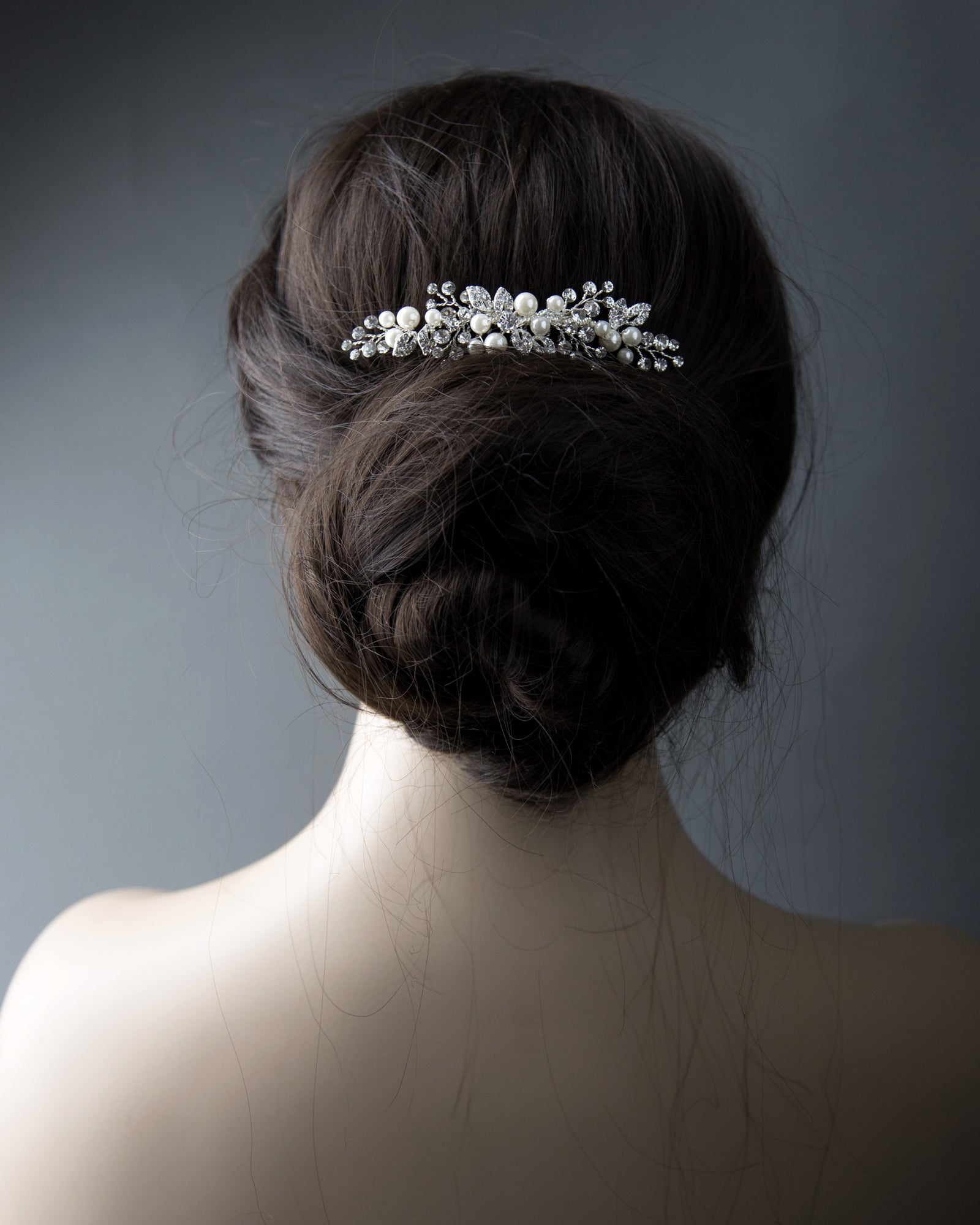 Ivory Pearl and Crystal Leaves Narrow Hair Comb - Cassandra Lynne